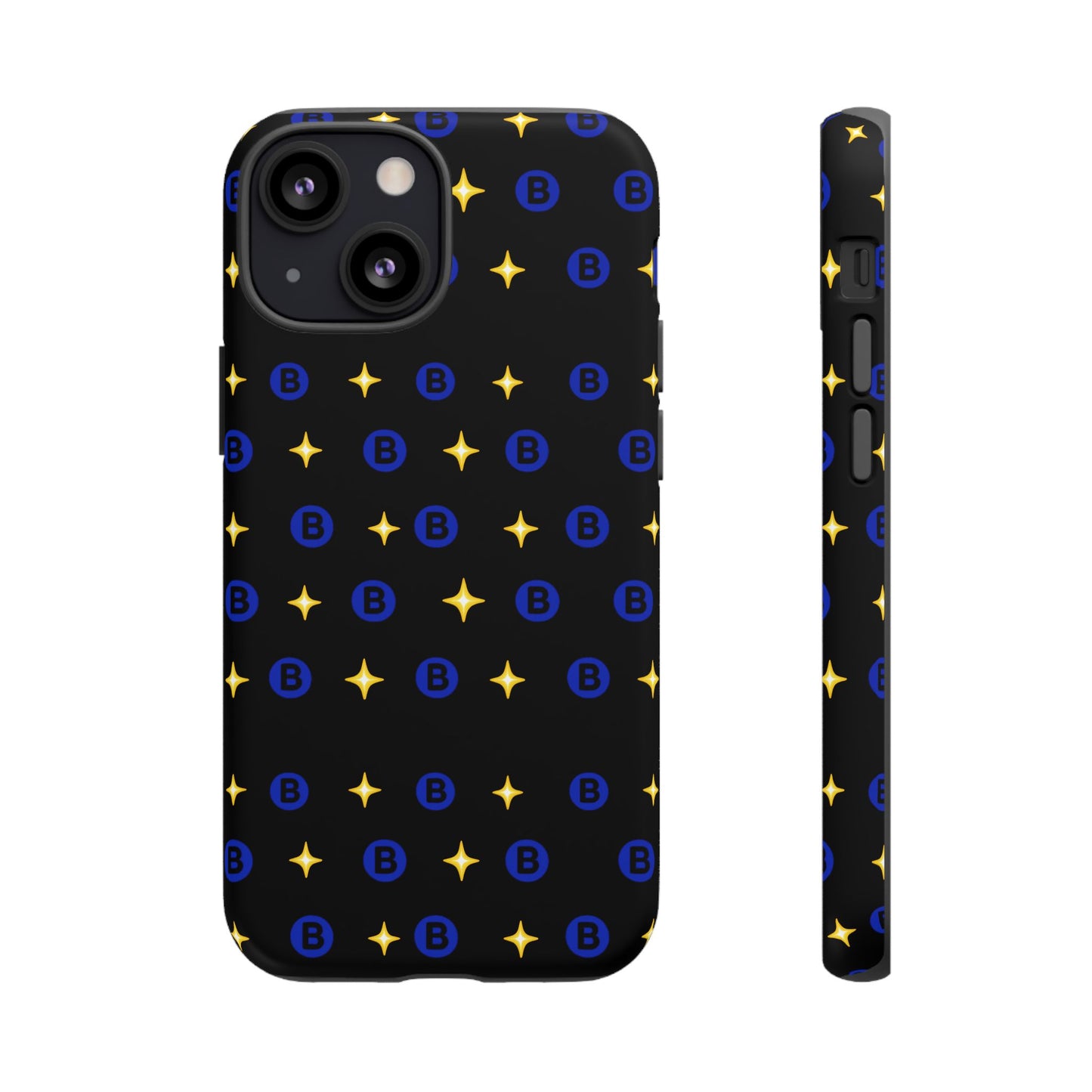 Bitcoin Pattern Tough Phone Case — Blue B Logo & Gold Stars Protective Cover