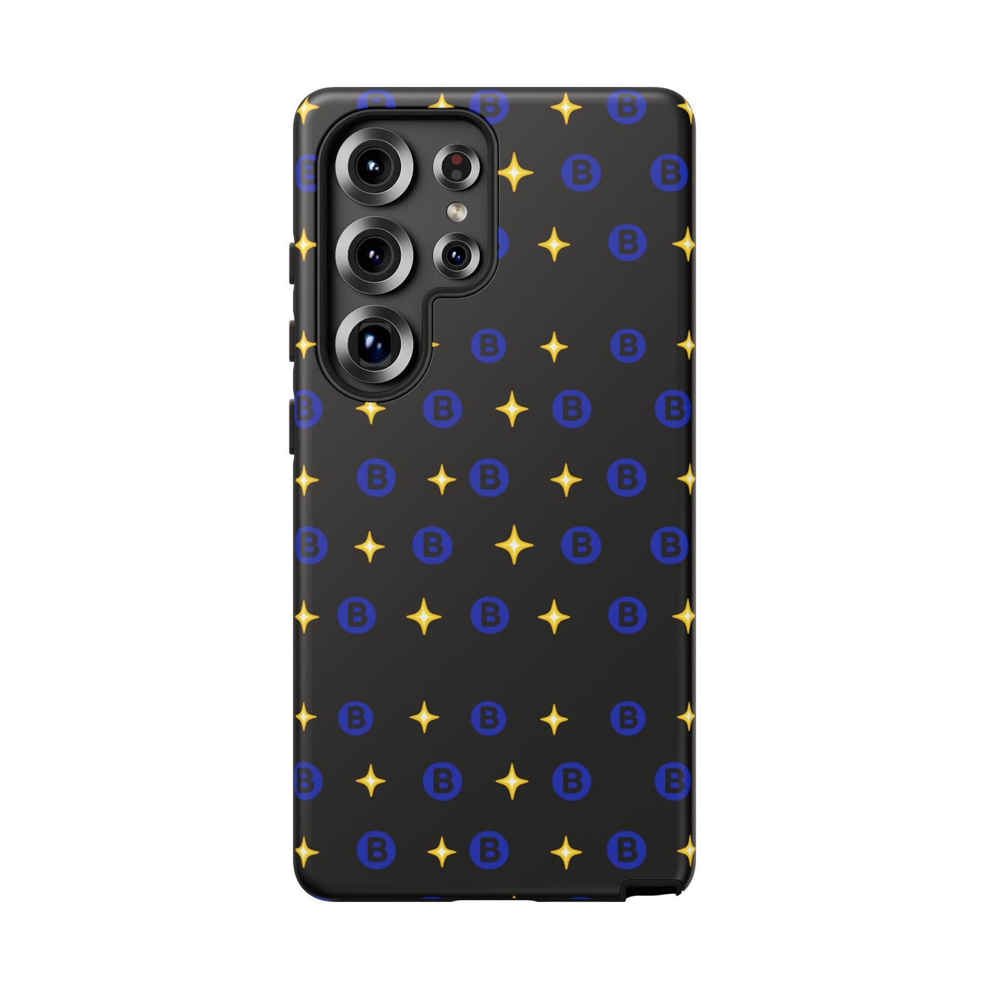Bitcoin Pattern Tough Phone Case — Blue B Logo & Gold Stars Protective Cover