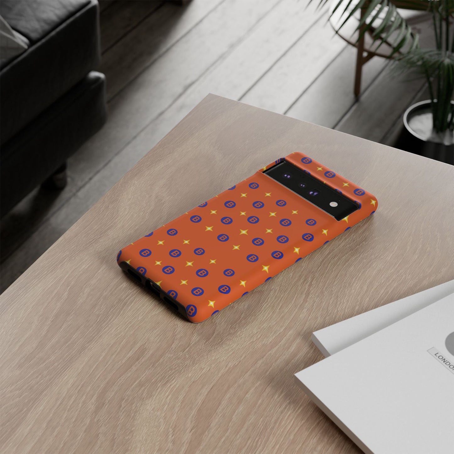 Orange Retro Sparkle Phone Case — Monogram B Pattern Tough Case