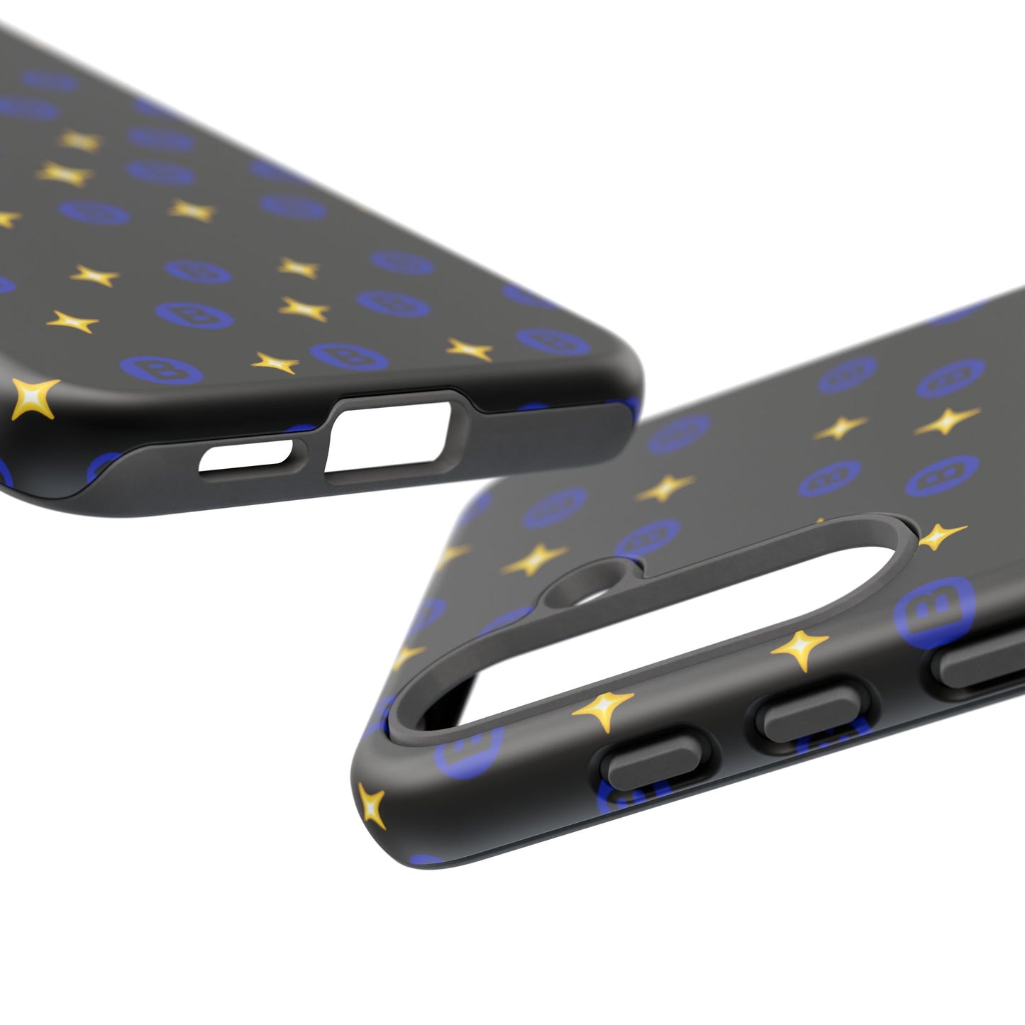 Bitcoin Pattern Tough Phone Case — Blue B Logo & Gold Stars Protective Cover