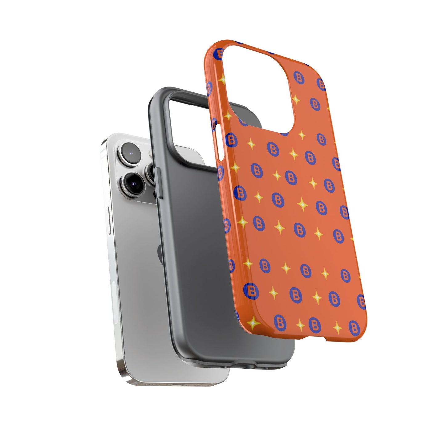 Orange Retro Sparkle Phone Case — Monogram B Pattern Tough Case