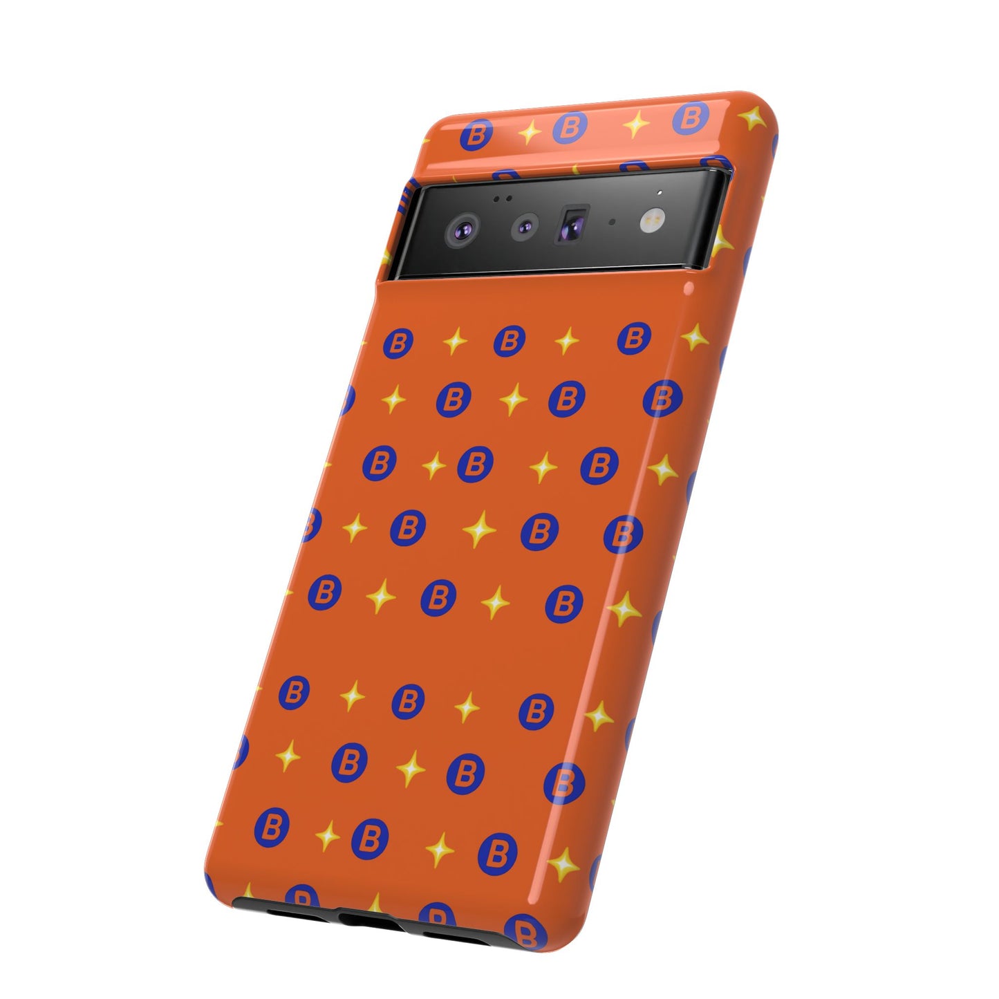 Orange Retro Sparkle Phone Case — Monogram B Pattern Tough Case