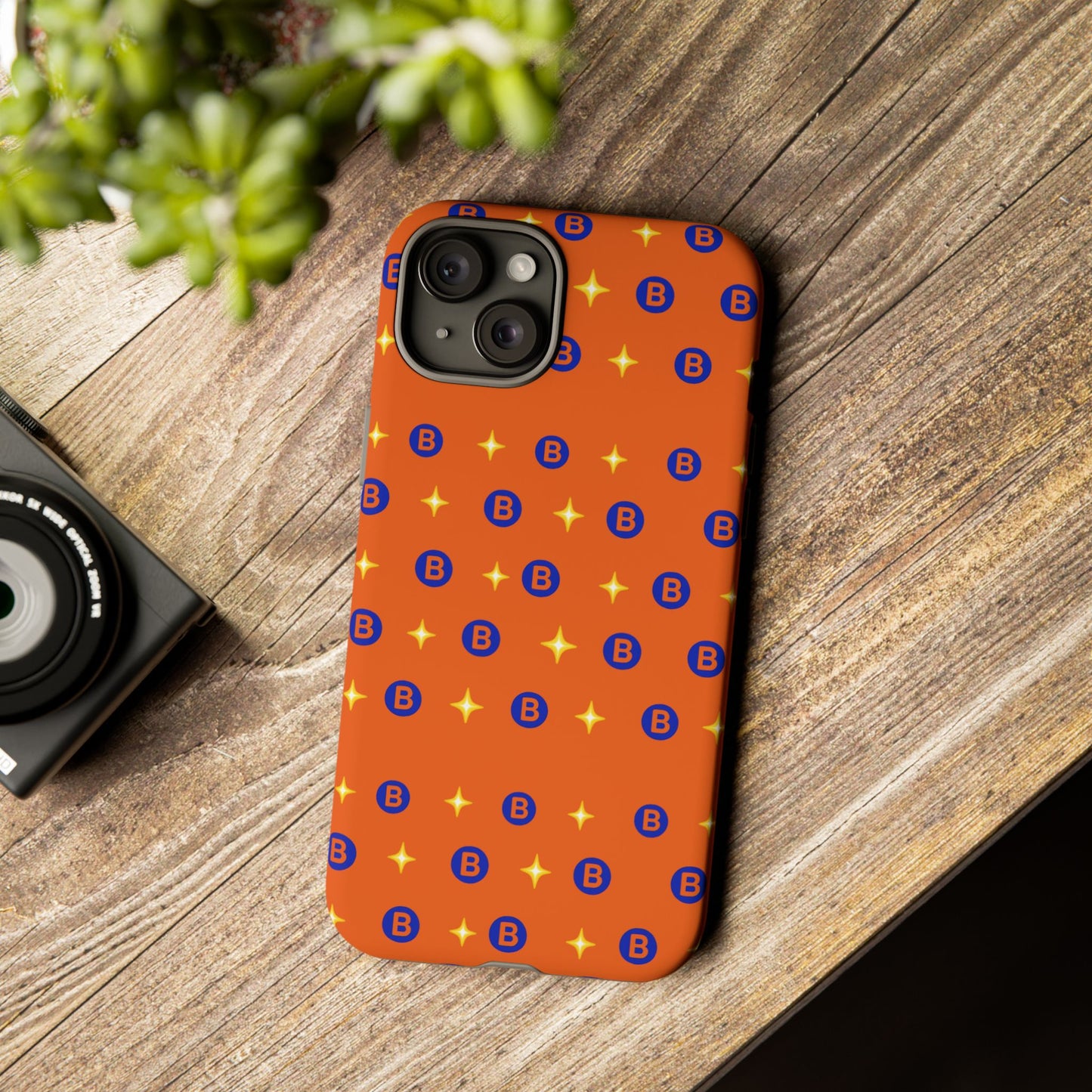 Orange Retro Sparkle Phone Case — Monogram B Pattern Tough Case