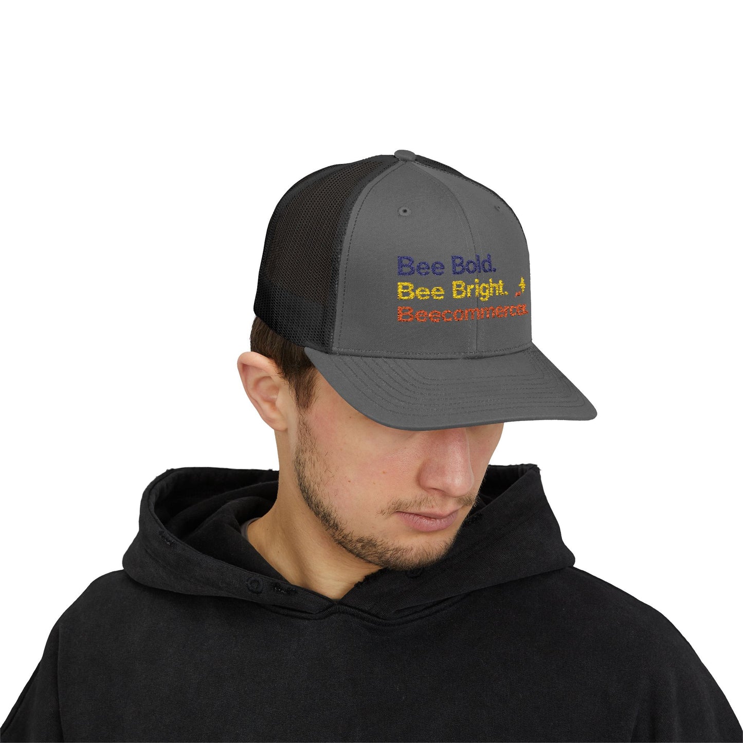 Trucker Cap — "Bee Bold. Bee Bright. Beecommercer." Embroidered Entrepreneur Hat