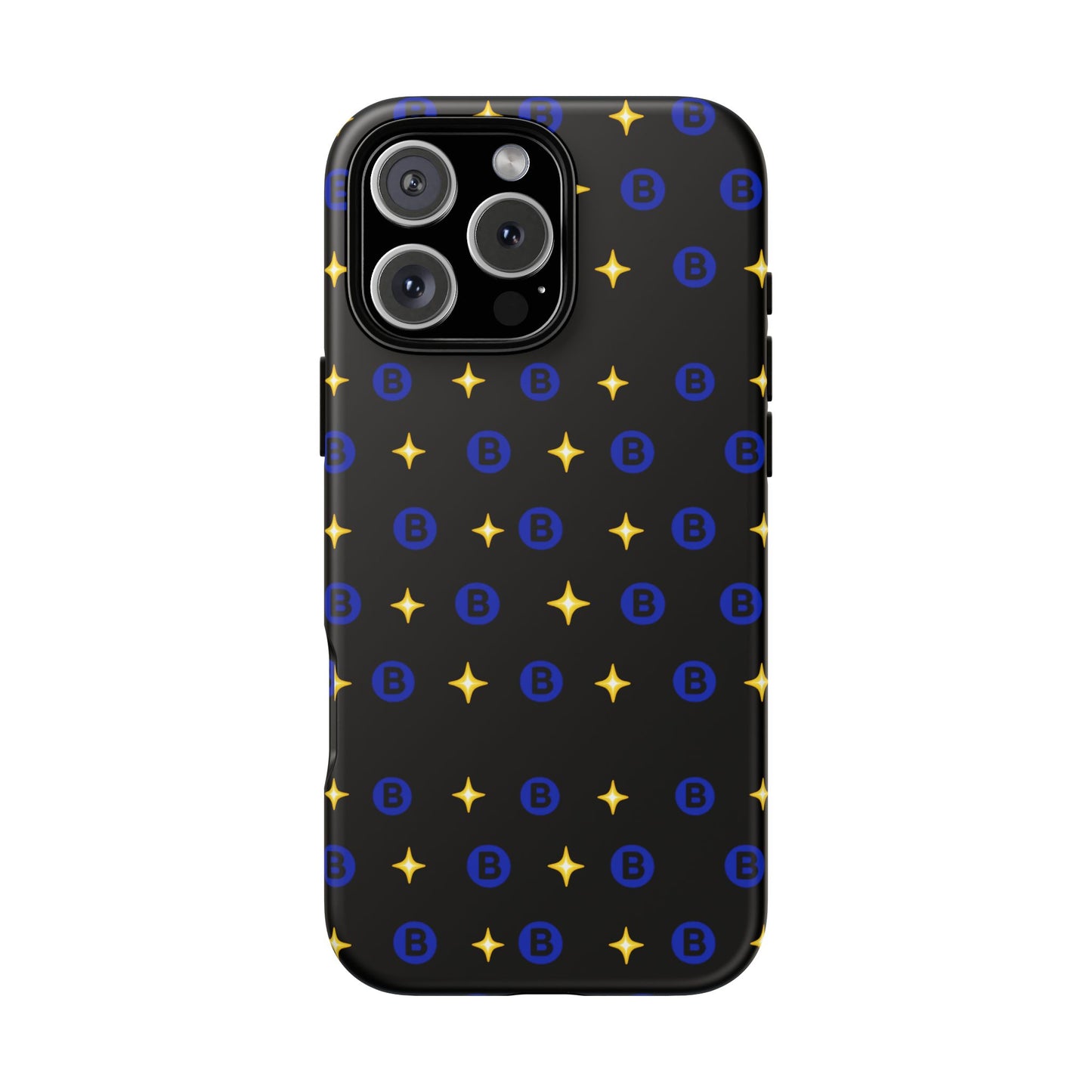 Bitcoin Pattern Tough Phone Case — Blue B Logo & Gold Stars Protective Cover