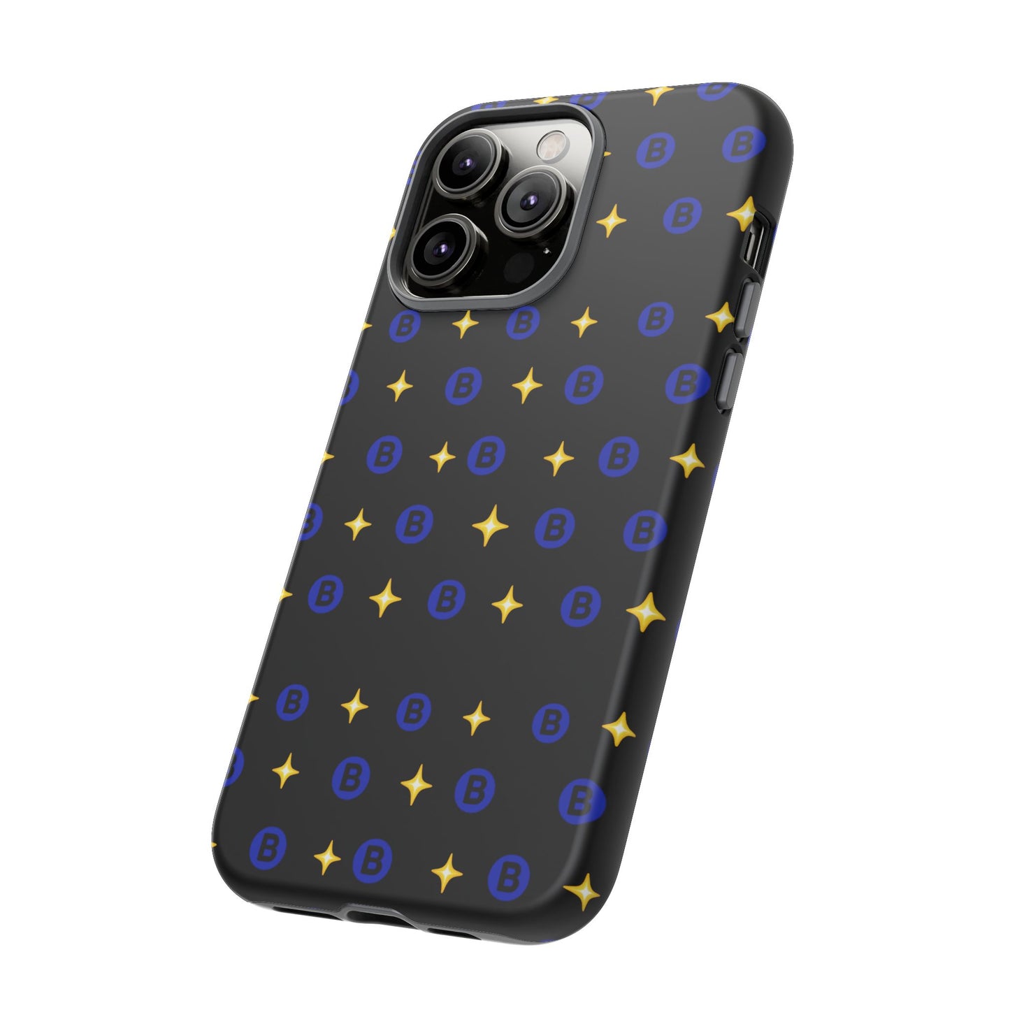 Bitcoin Pattern Tough Phone Case — Blue B Logo & Gold Stars Protective Cover