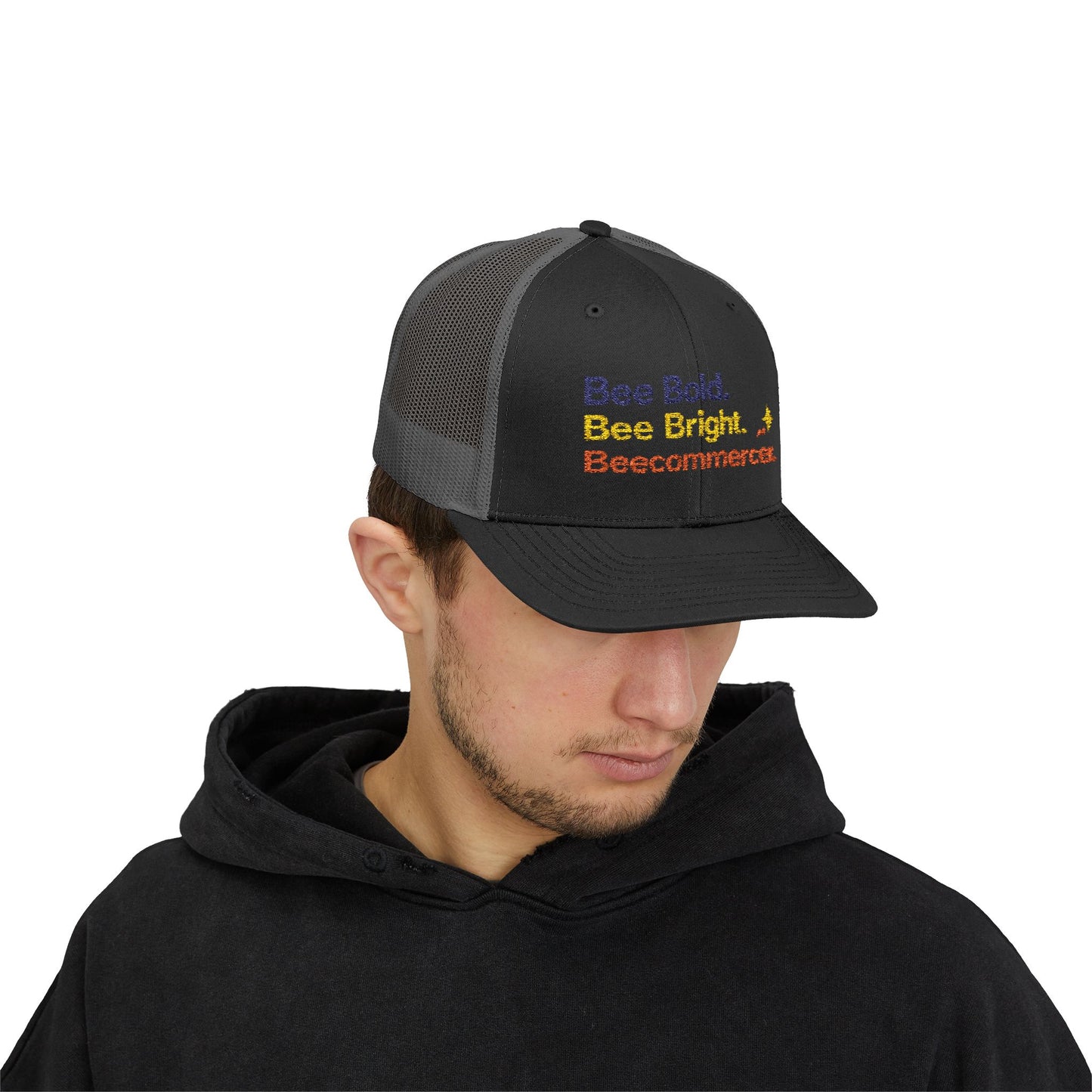 Trucker Cap — "Bee Bold. Bee Bright. Beecommercer." Embroidered Entrepreneur Hat