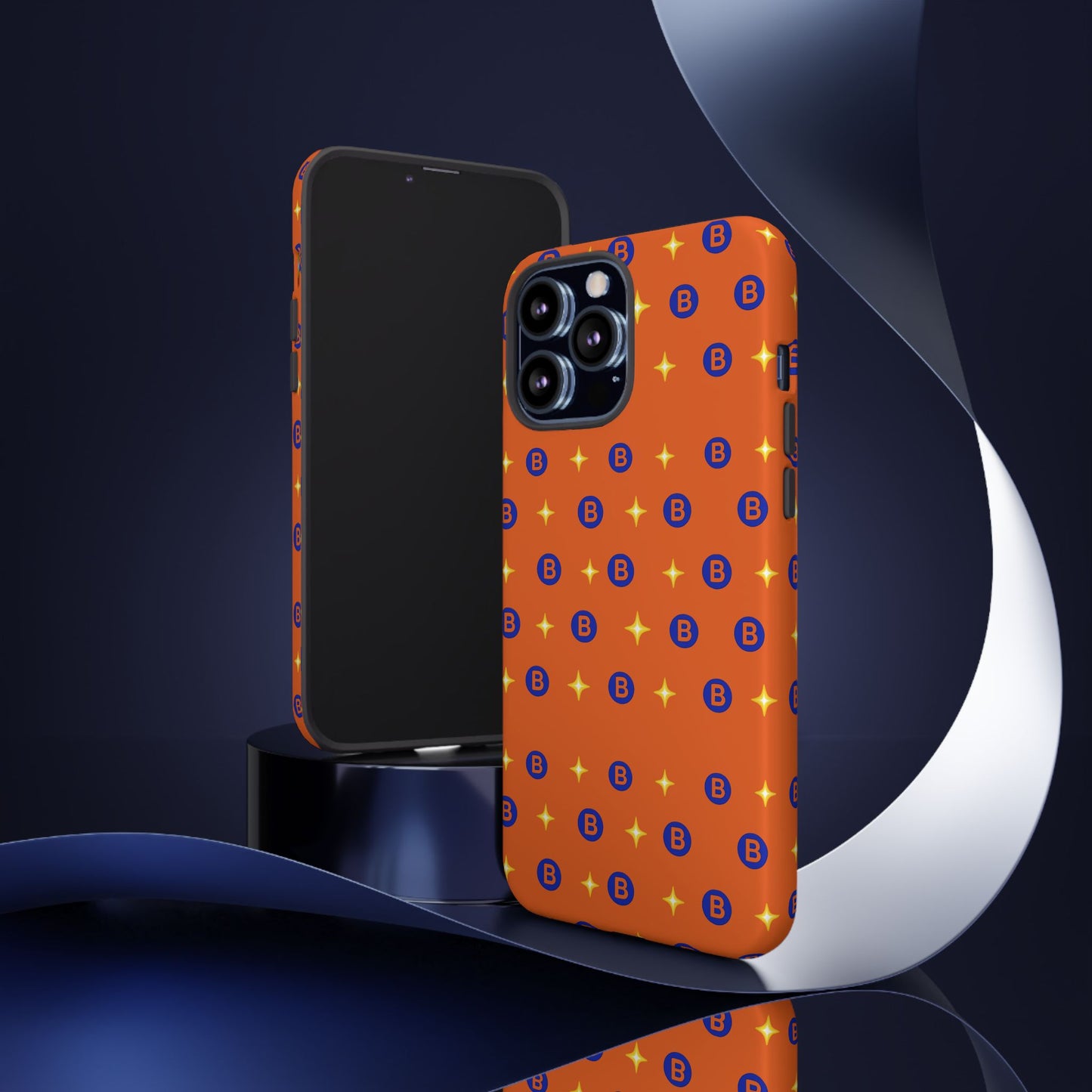 Orange Retro Sparkle Phone Case — Monogram B Pattern Tough Case