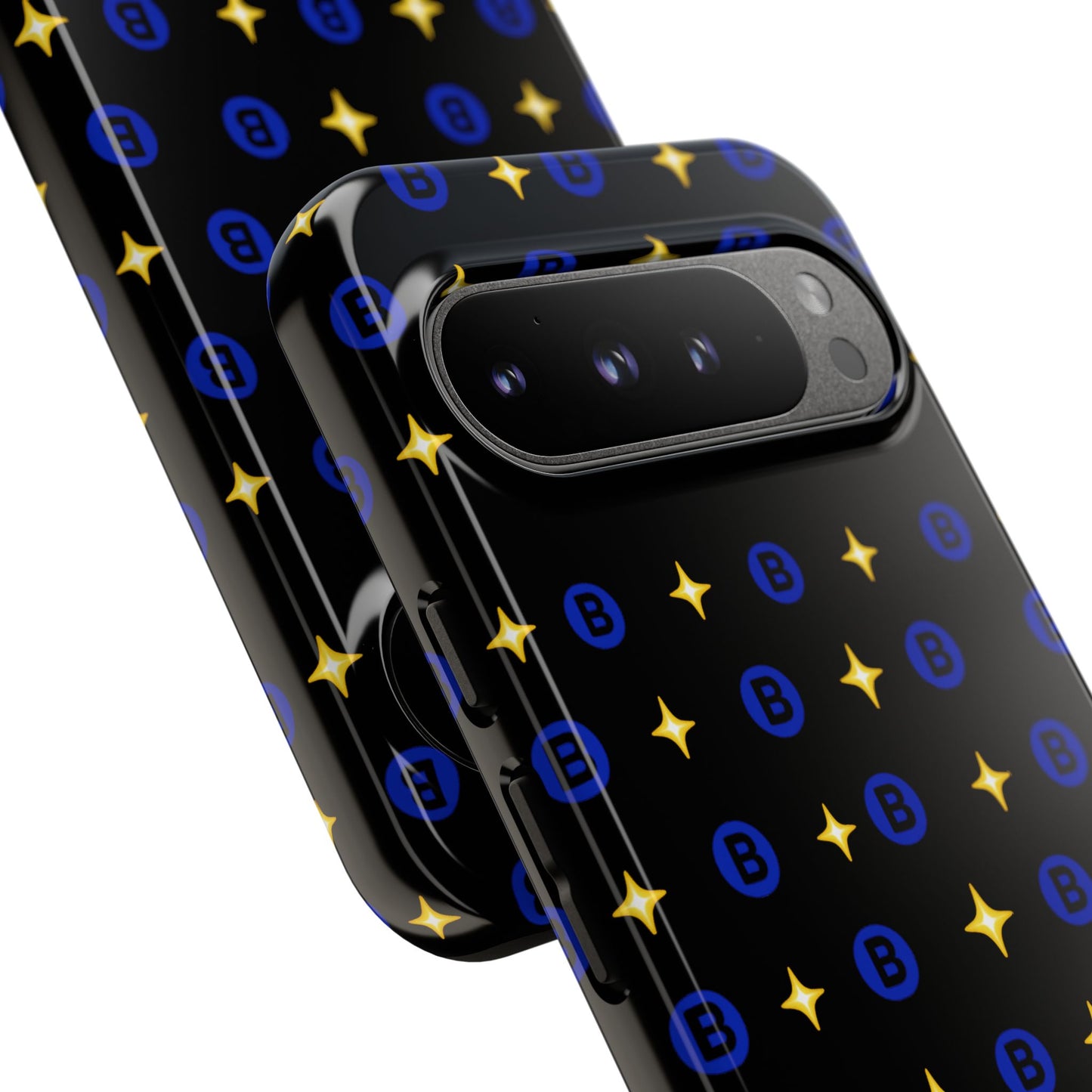 Bitcoin Pattern Tough Phone Case — Blue B Logo & Gold Stars Protective Cover