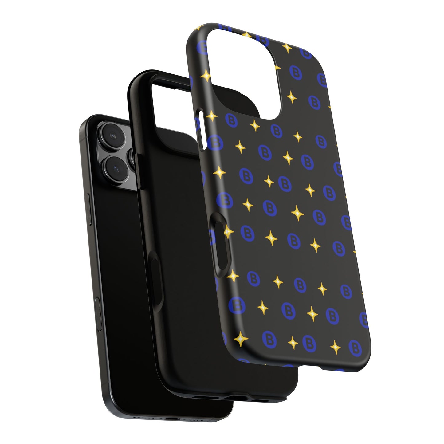 Bitcoin Pattern Tough Phone Case — Blue B Logo & Gold Stars Protective Cover