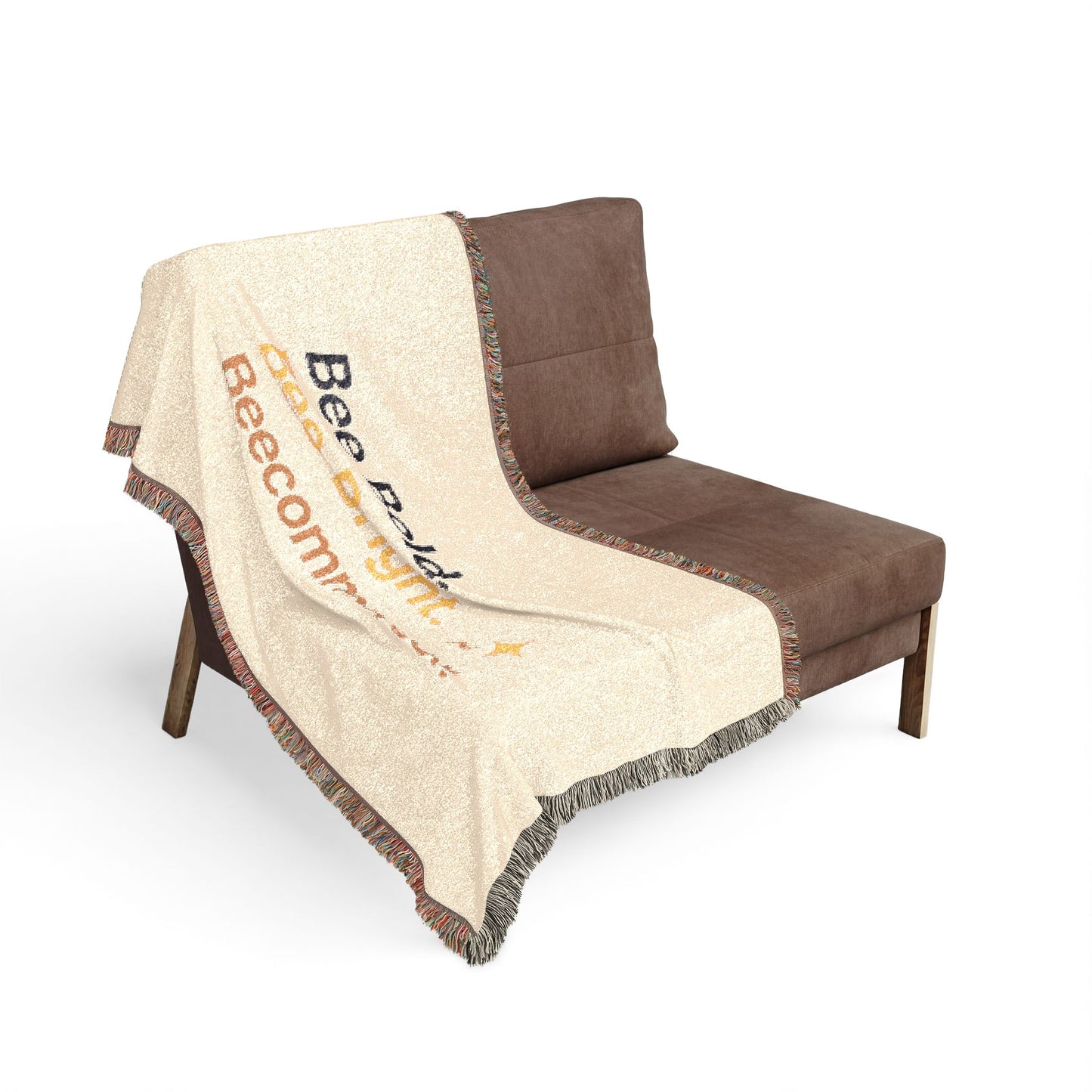 Woven Blanket — "Bee Bold. Bee Bright. Beecommcer." Motivational Fringe Throw