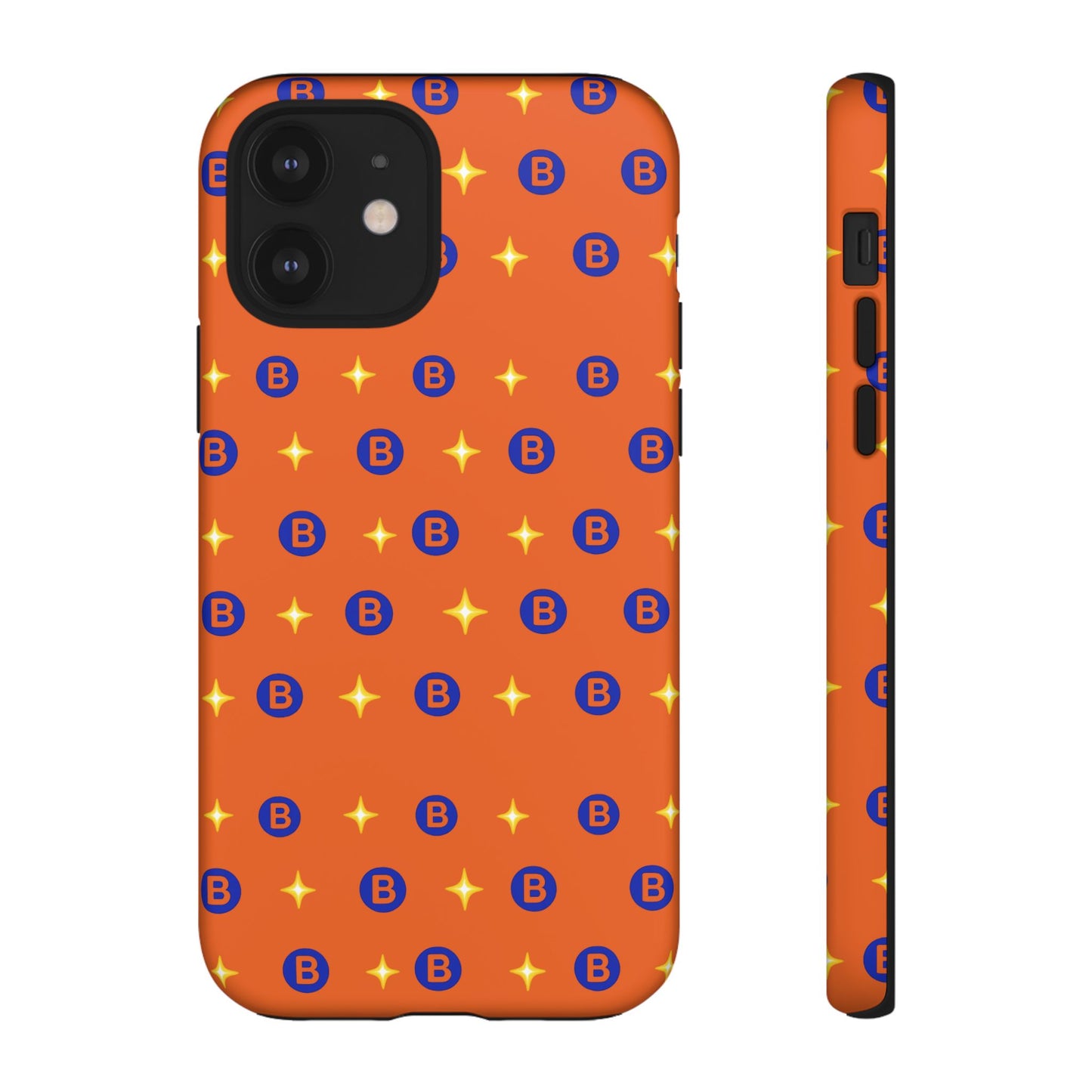 Orange Retro Sparkle Phone Case — Monogram B Pattern Tough Case