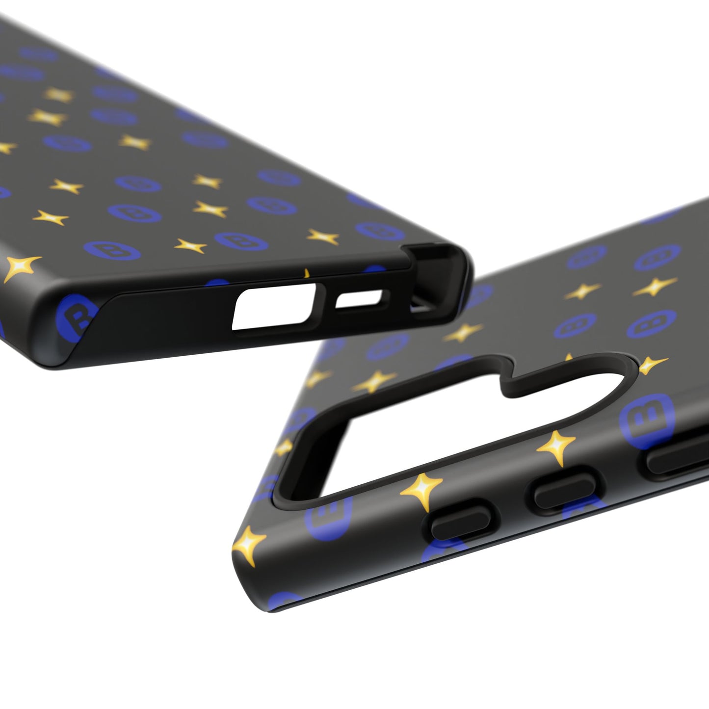Bitcoin Pattern Tough Phone Case — Blue B Logo & Gold Stars Protective Cover
