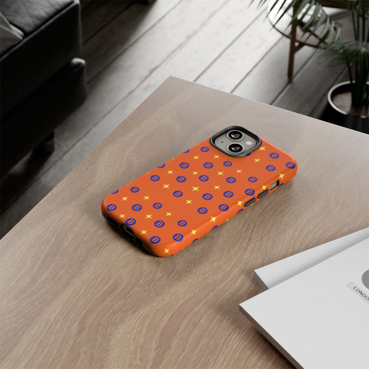 Orange Retro Sparkle Phone Case — Monogram B Pattern Tough Case