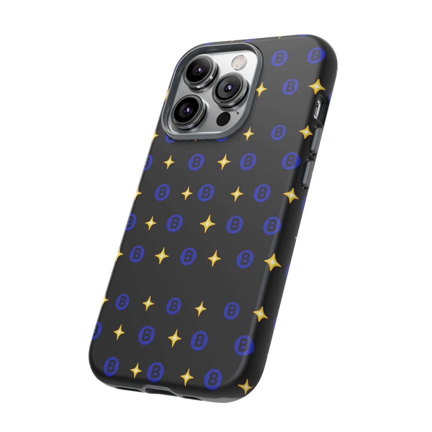 Bitcoin Pattern Tough Phone Case — Blue B Logo & Gold Stars Protective Cover