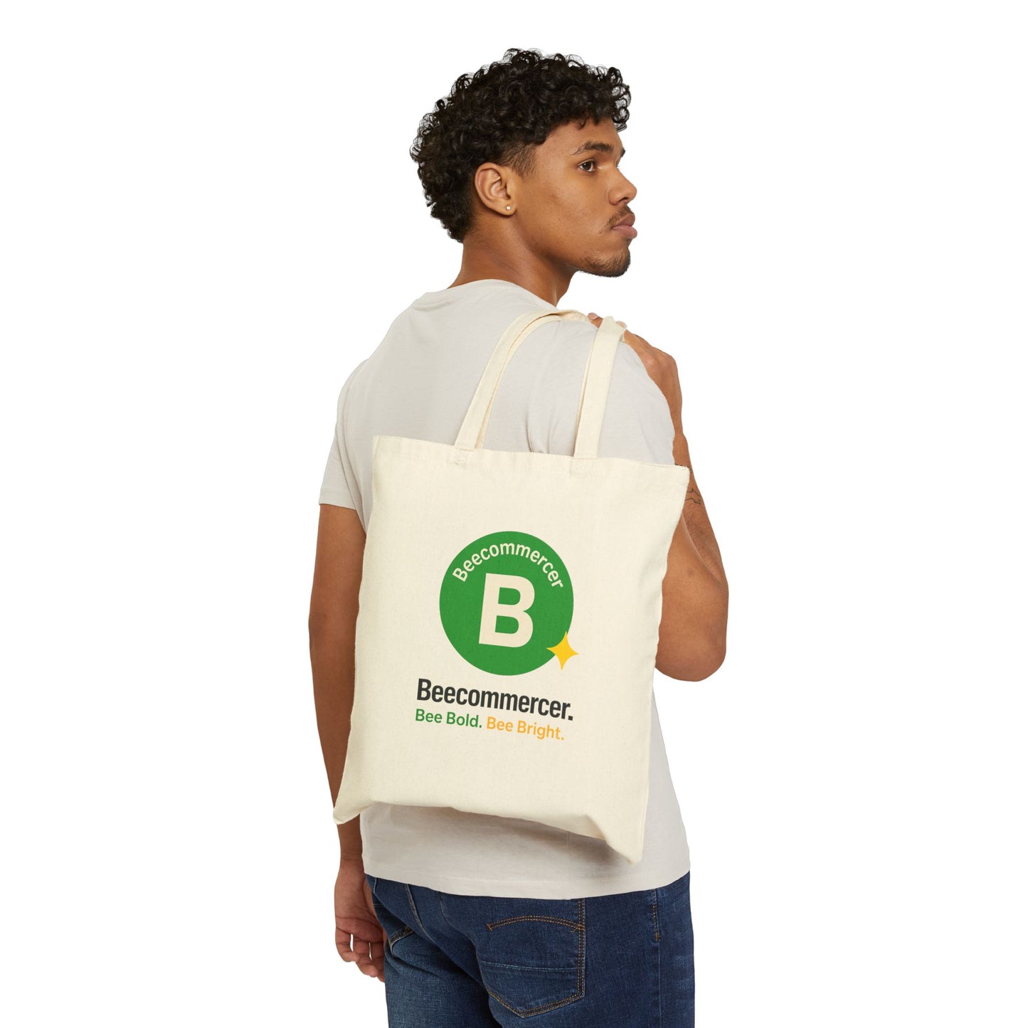 Beecommercer Canvas Tote Bag — "Bee Bold, Bee Bright" Eco Market Tote