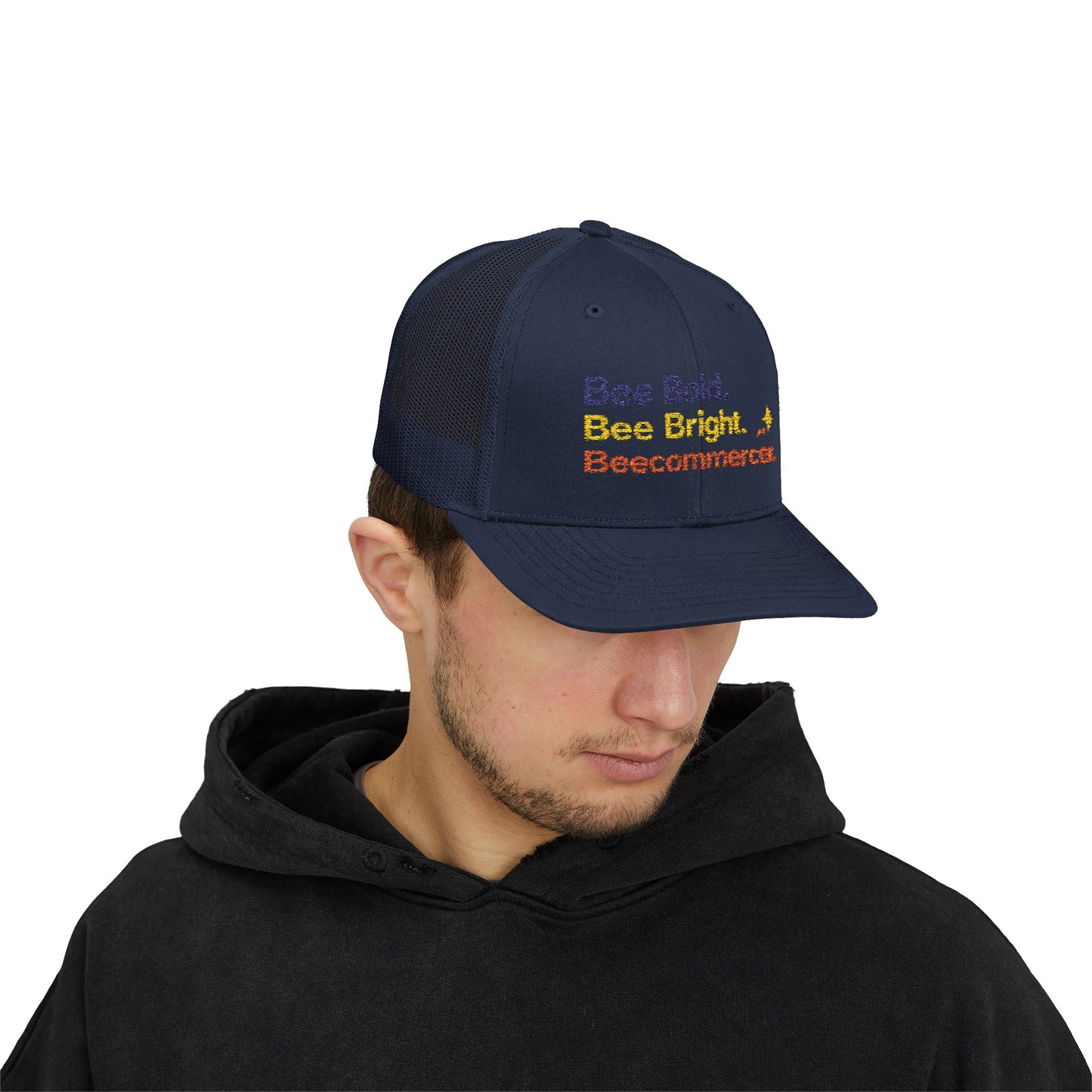 Trucker Cap — "Bee Bold. Bee Bright. Beecommercer." Embroidered Entrepreneur Hat