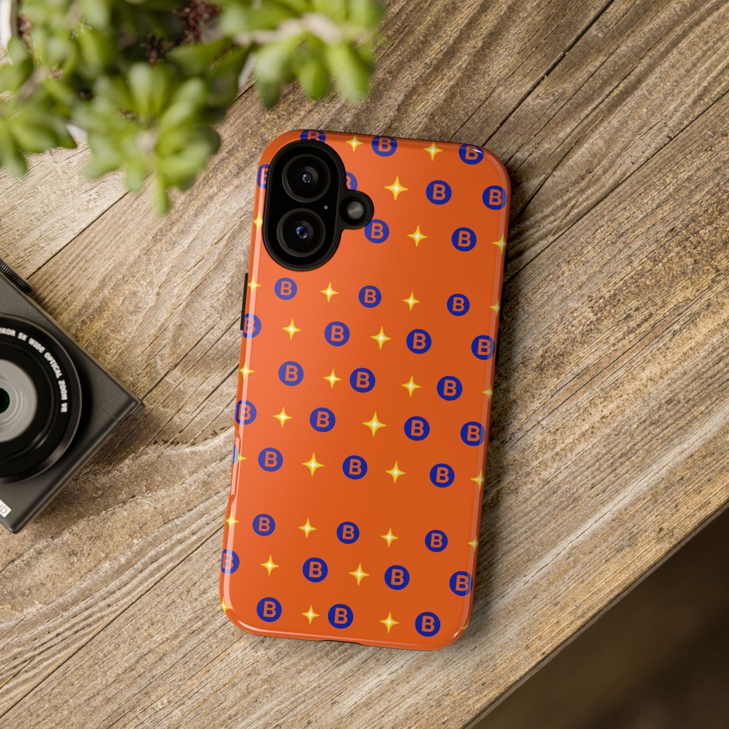 Orange Retro Sparkle Phone Case — Monogram B Pattern Tough Case
