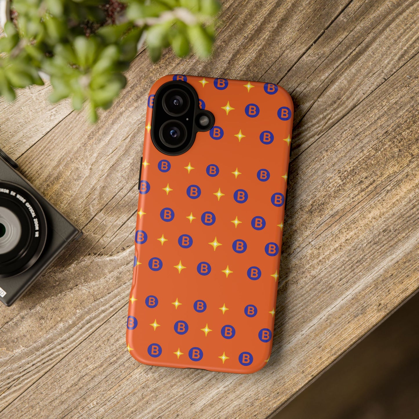 Orange Retro Sparkle Phone Case — Monogram B Pattern Tough Case