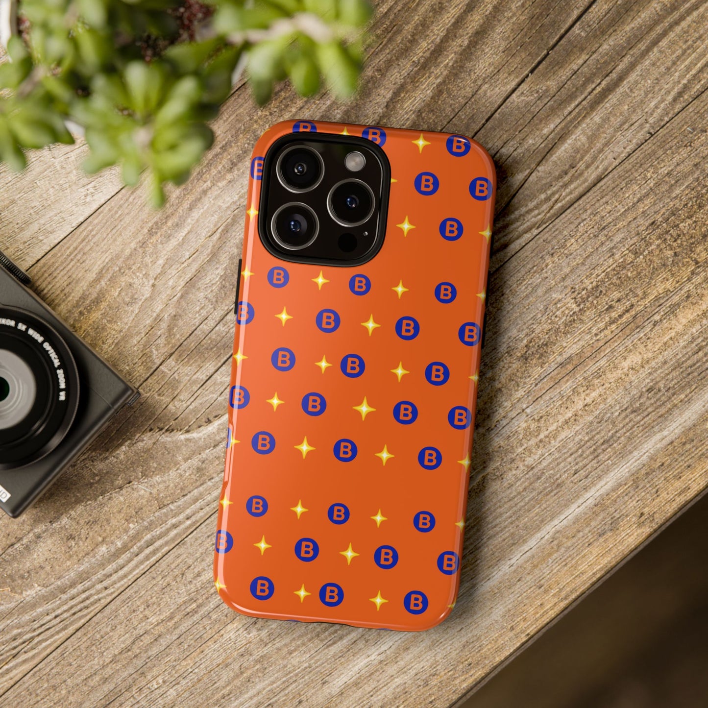 Orange Retro Sparkle Phone Case — Monogram B Pattern Tough Case