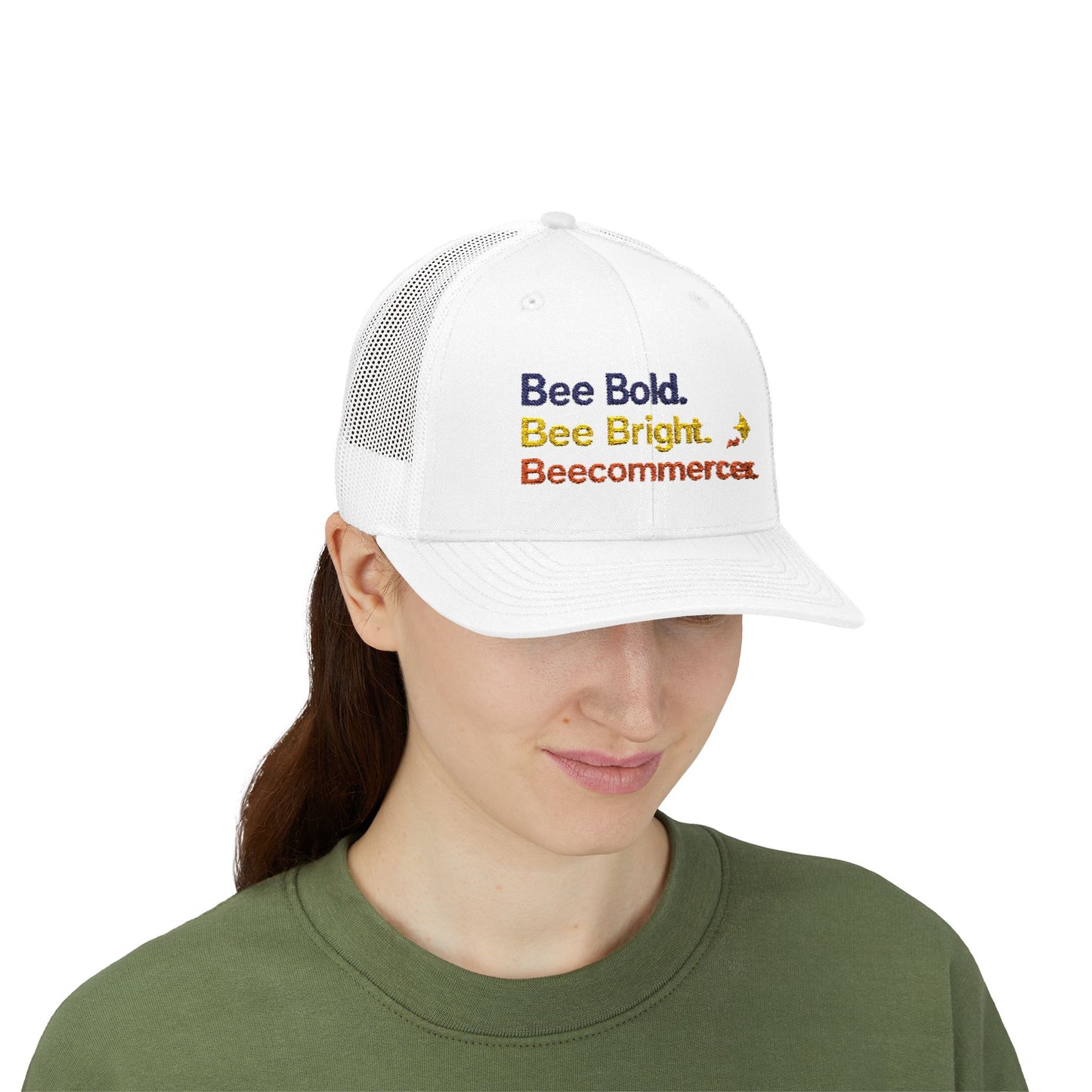 Trucker Cap — "Bee Bold. Bee Bright. Beecommercer." Embroidered Entrepreneur Hat