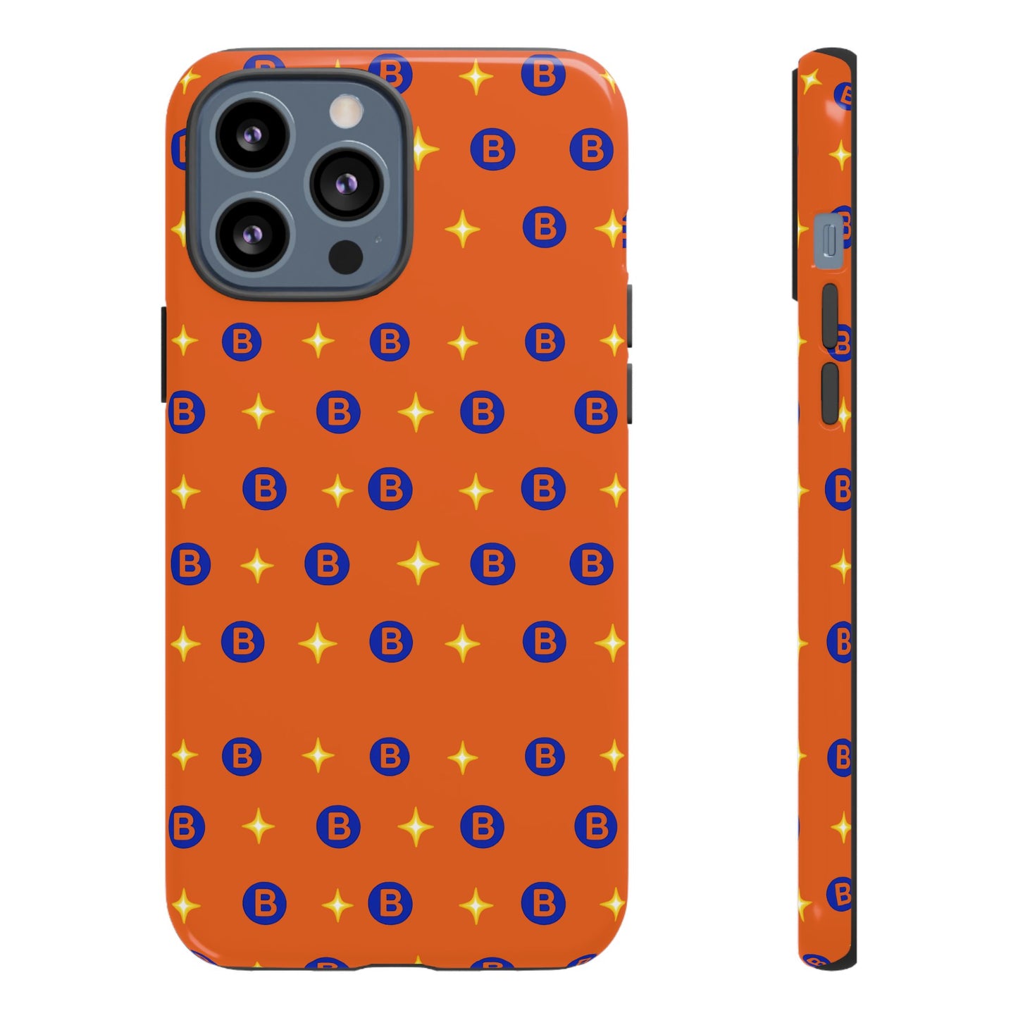 Orange Retro Sparkle Phone Case — Monogram B Pattern Tough Case