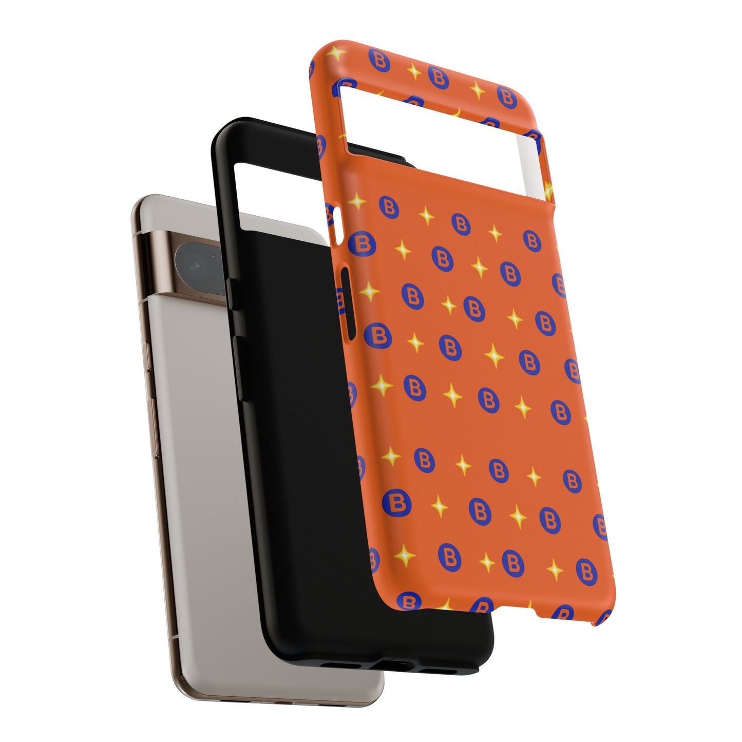 Orange Retro Sparkle Phone Case — Monogram B Pattern Tough Case