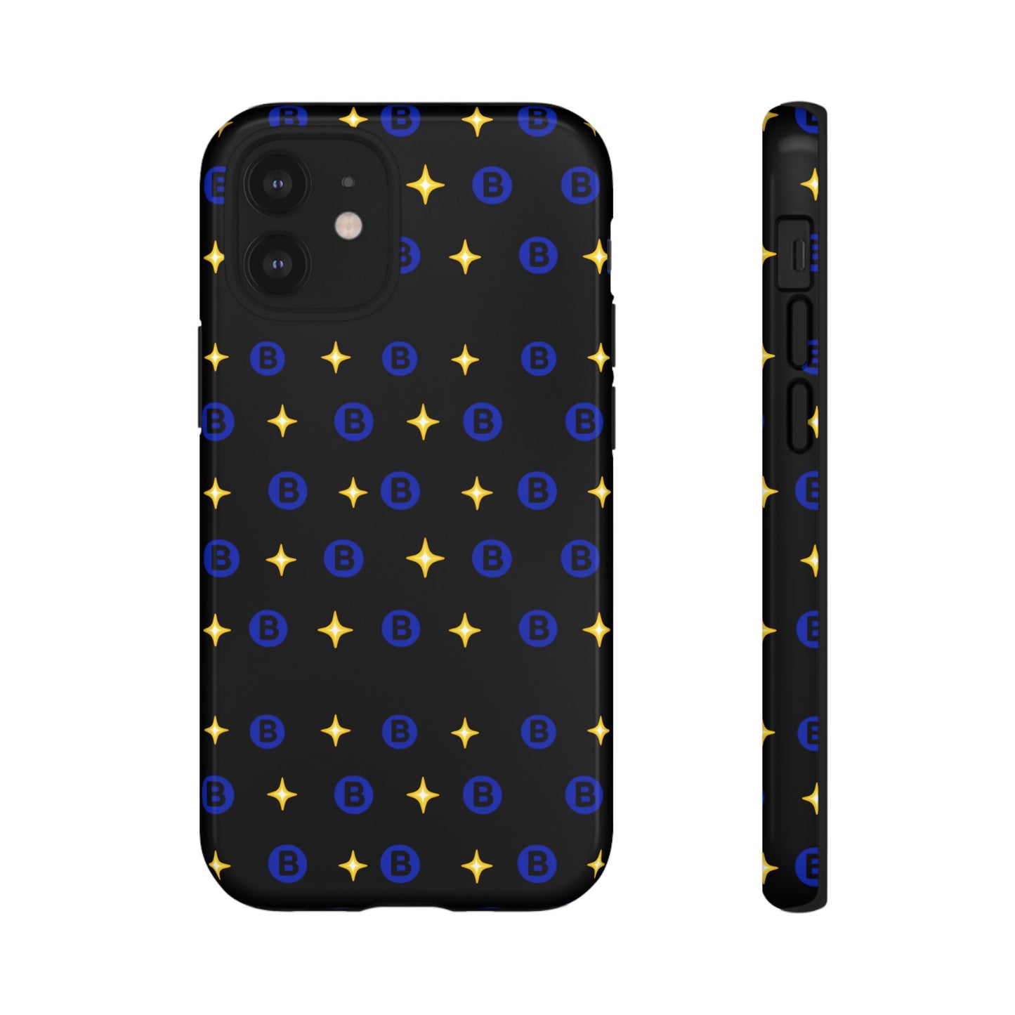Bitcoin Pattern Tough Phone Case — Blue B Logo & Gold Stars Protective Cover