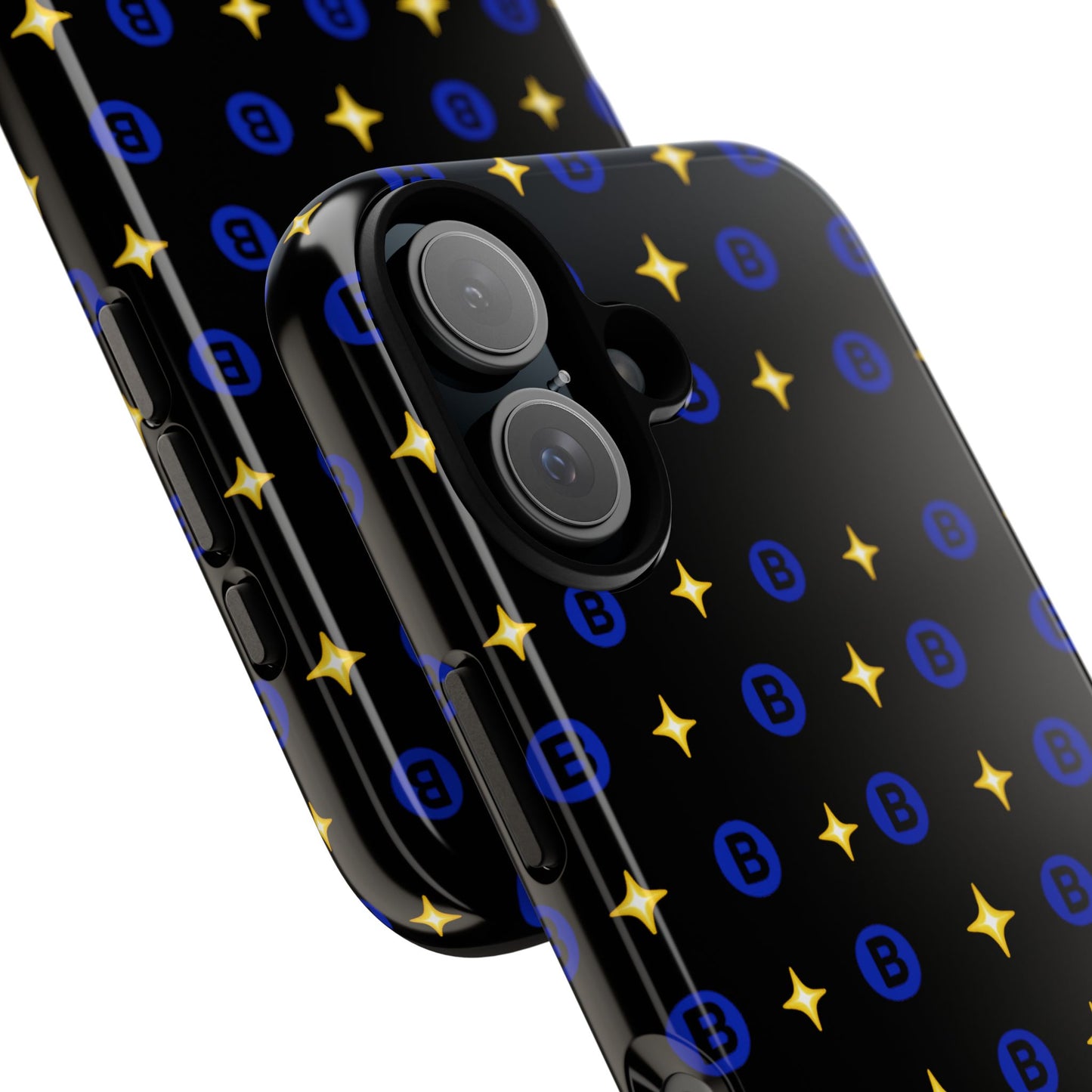 Bitcoin Pattern Tough Phone Case — Blue B Logo & Gold Stars Protective Cover