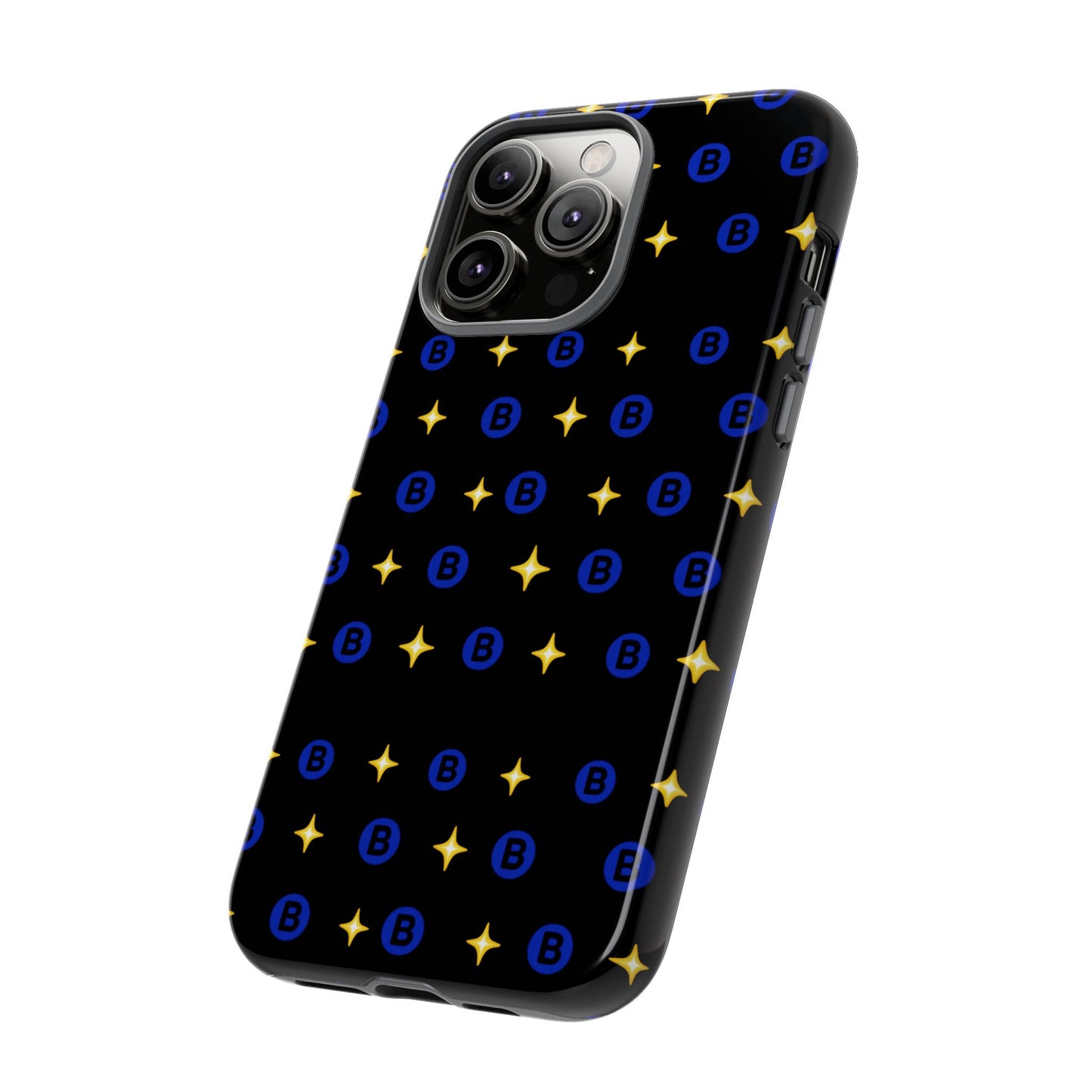 Bitcoin Pattern Tough Phone Case — Blue B Logo & Gold Stars Protective Cover