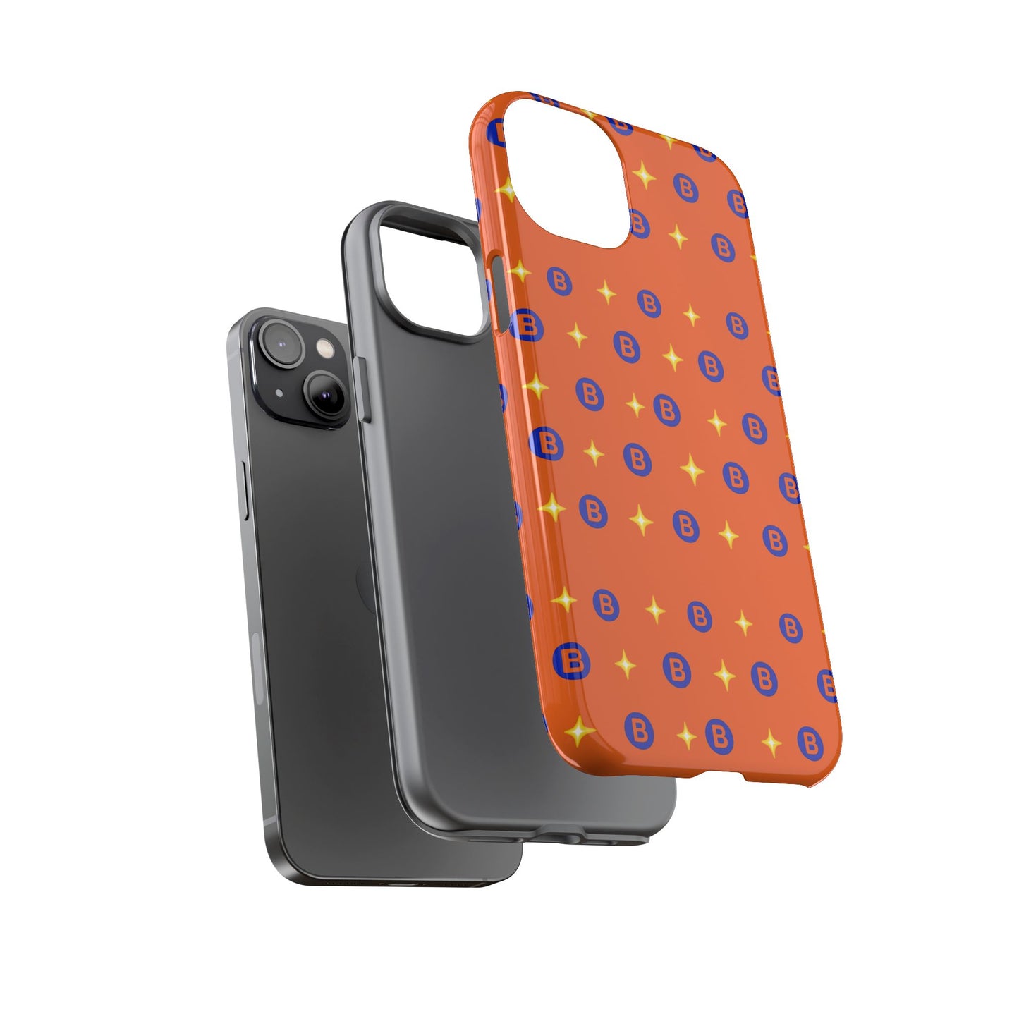 Orange Retro Sparkle Phone Case — Monogram B Pattern Tough Case