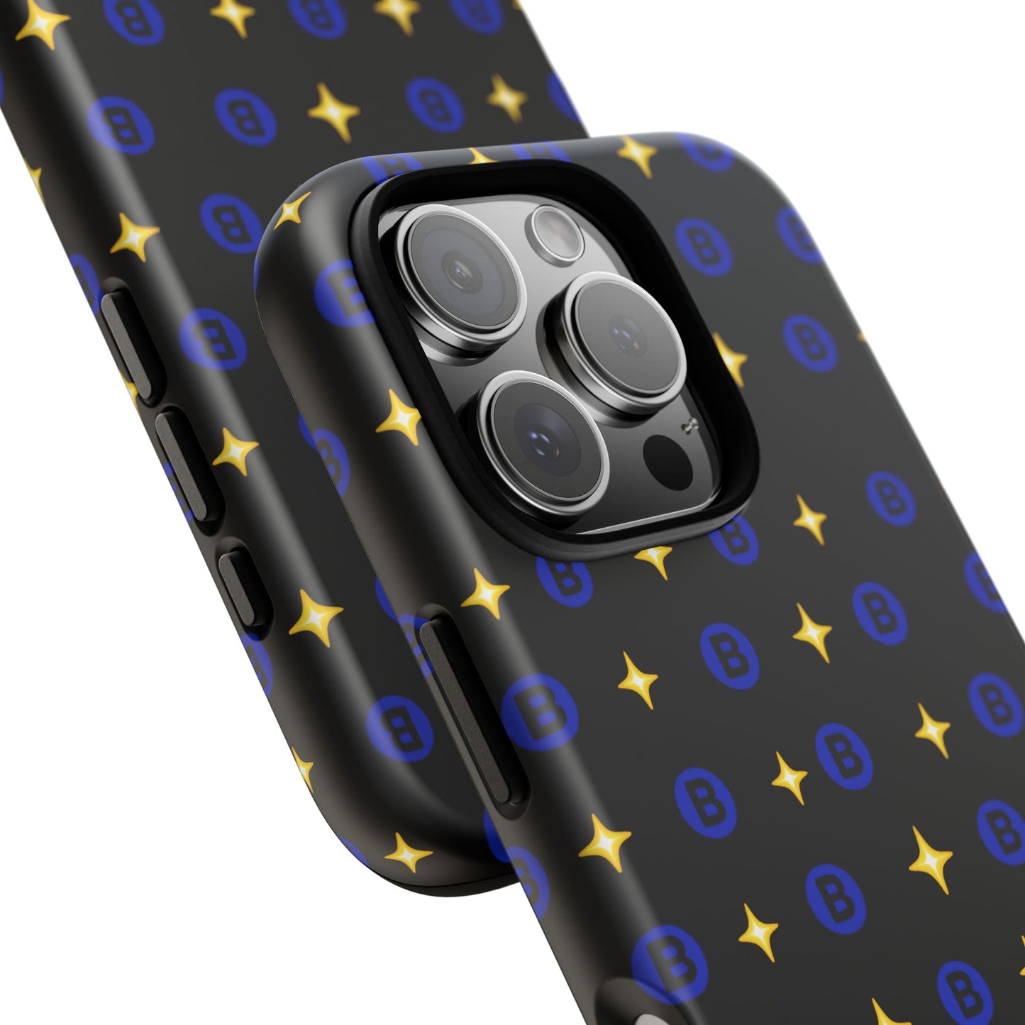 Bitcoin Pattern Tough Phone Case — Blue B Logo & Gold Stars Protective Cover