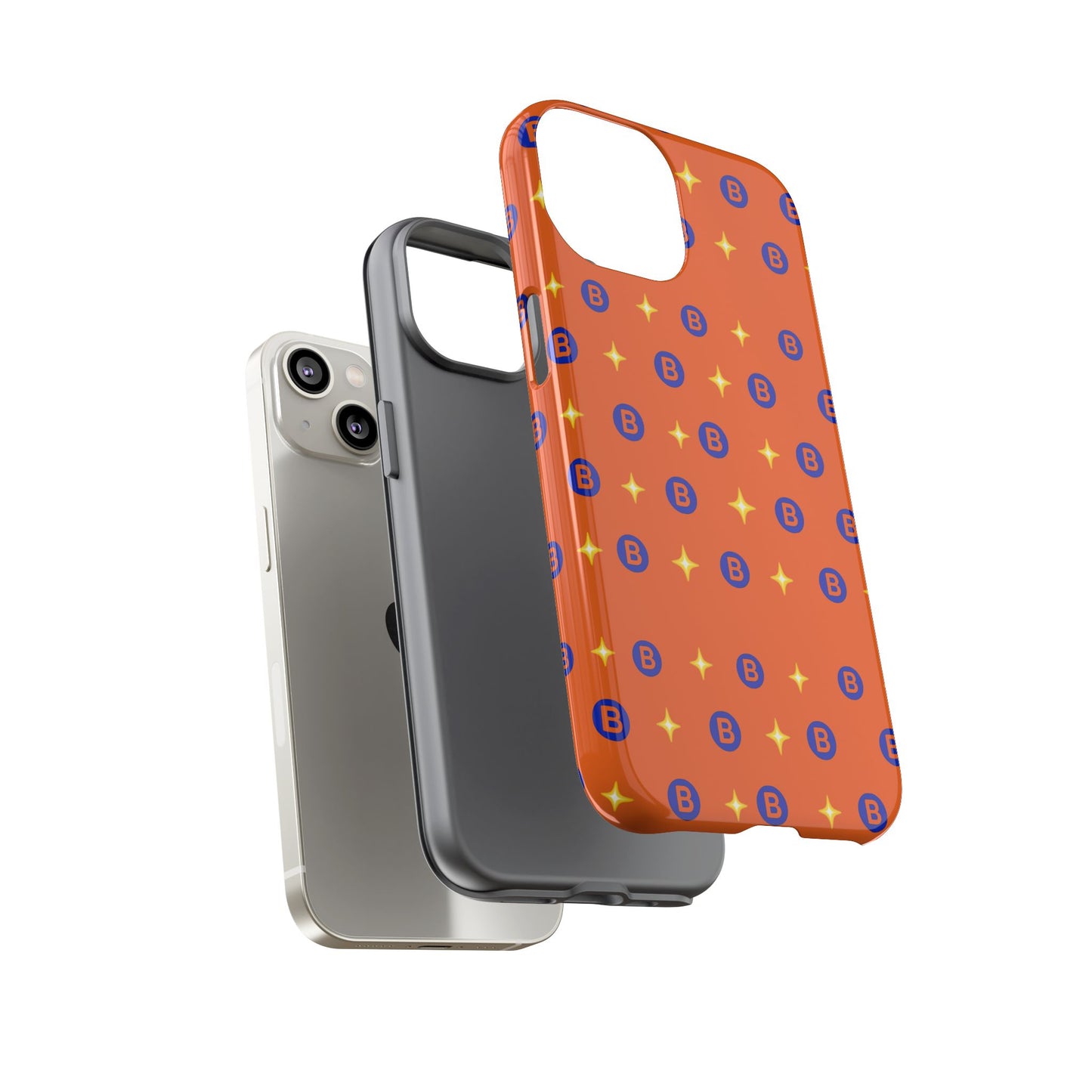 Orange Retro Sparkle Phone Case — Monogram B Pattern Tough Case