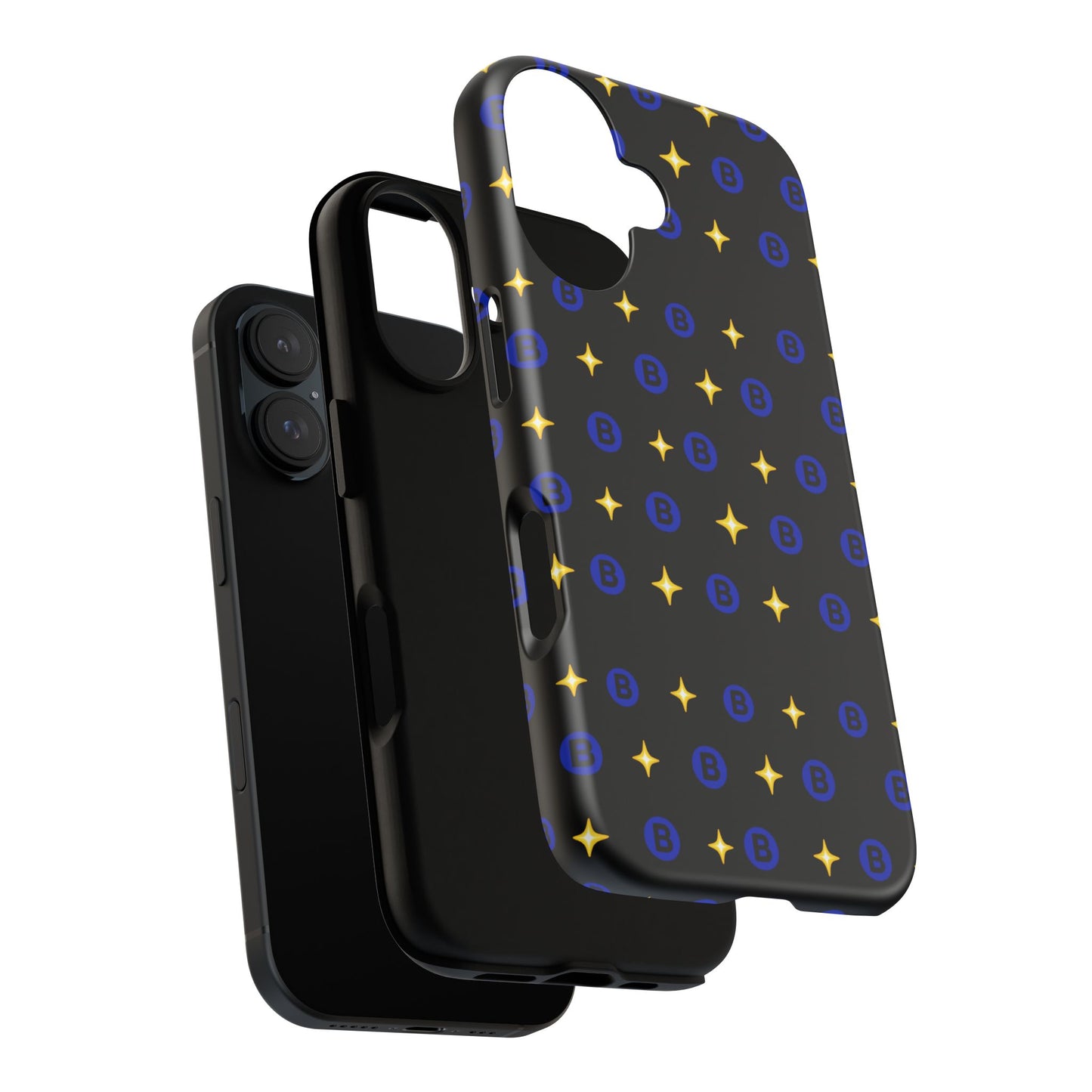 Bitcoin Pattern Tough Phone Case — Blue B Logo & Gold Stars Protective Cover