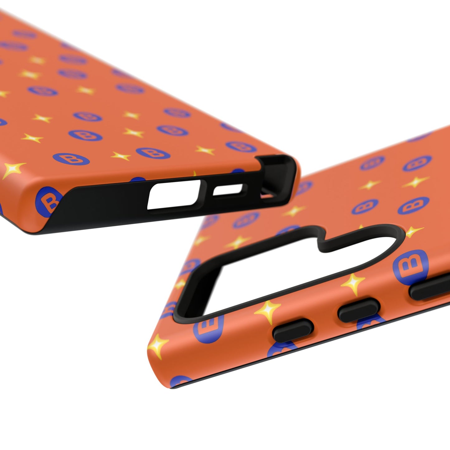 Orange Retro Sparkle Phone Case — Monogram B Pattern Tough Case
