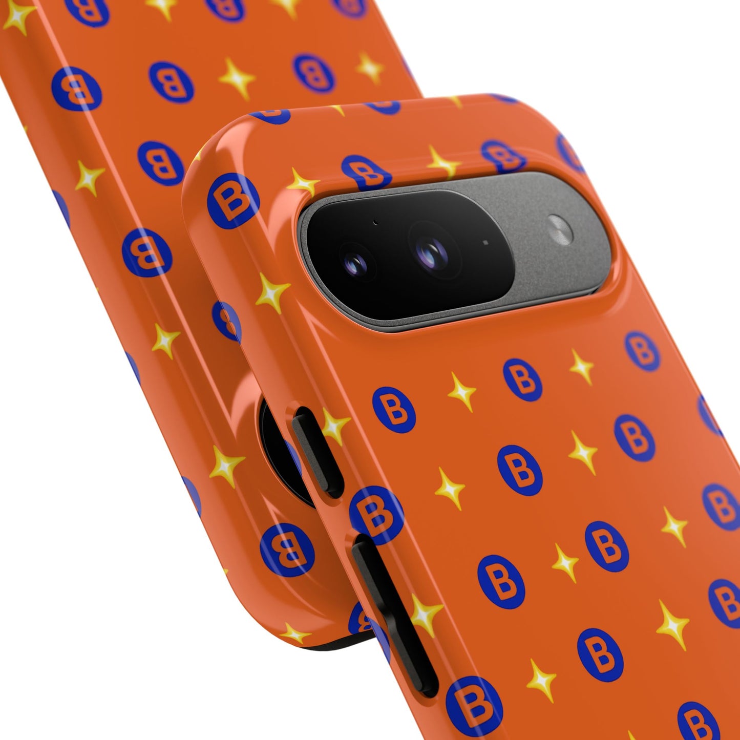 Orange Retro Sparkle Phone Case — Monogram B Pattern Tough Case