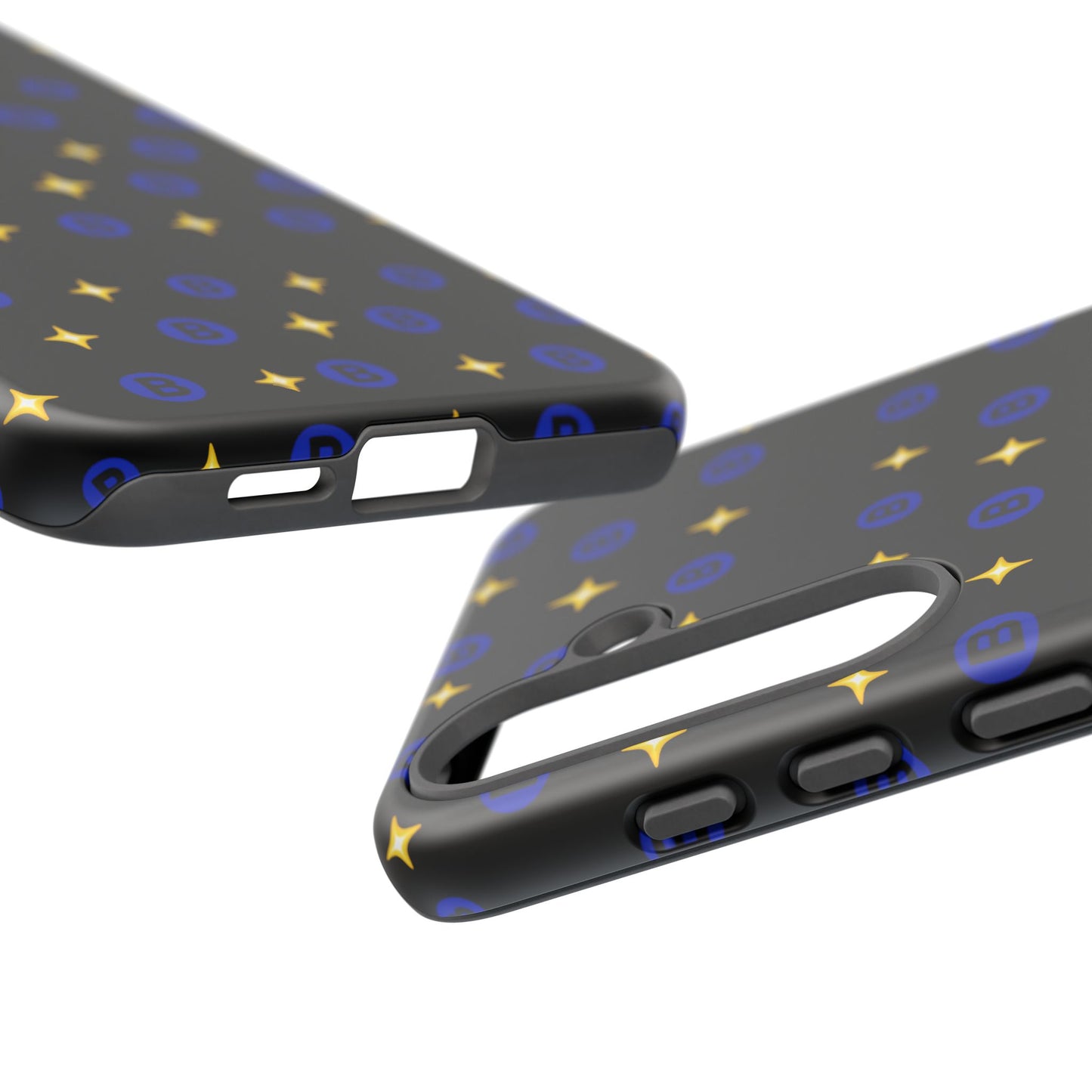 Bitcoin Pattern Tough Phone Case — Blue B Logo & Gold Stars Protective Cover