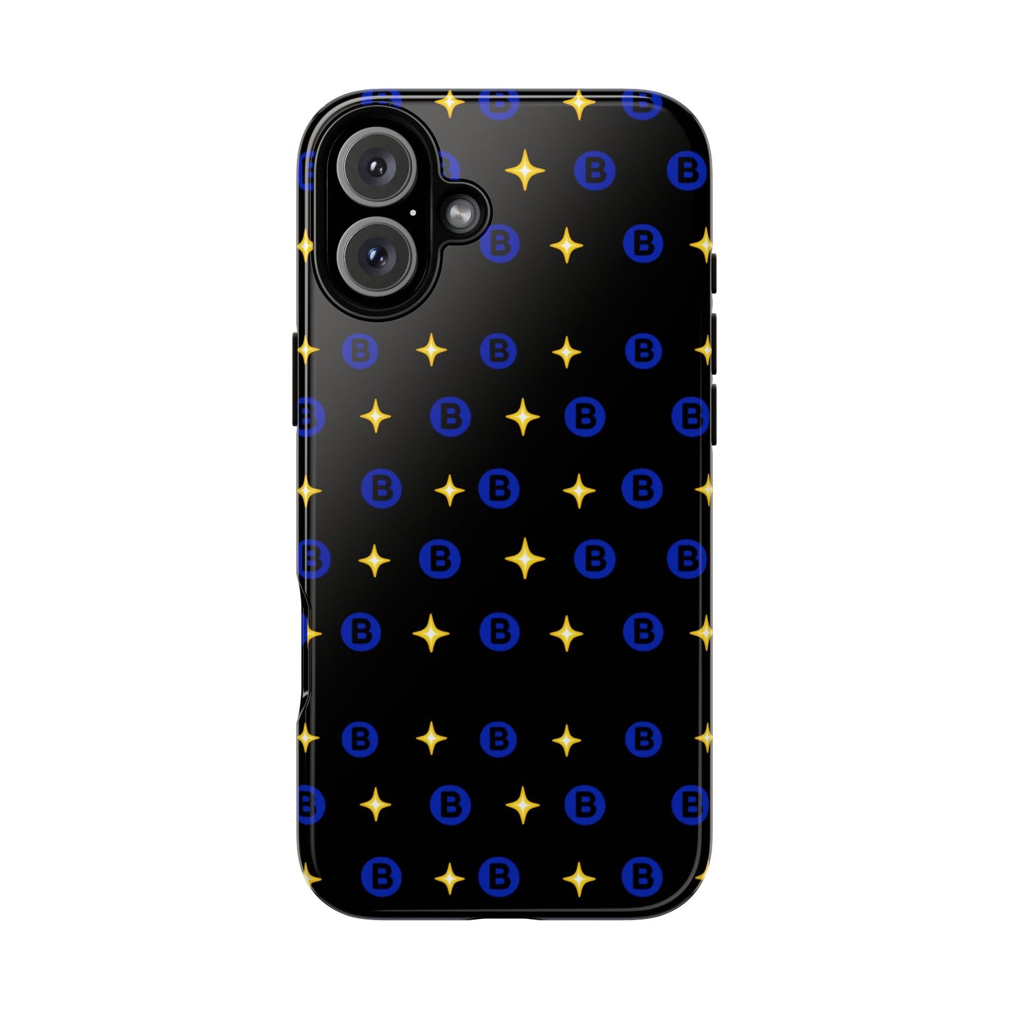 Bitcoin Pattern Tough Phone Case — Blue B Logo & Gold Stars Protective Cover