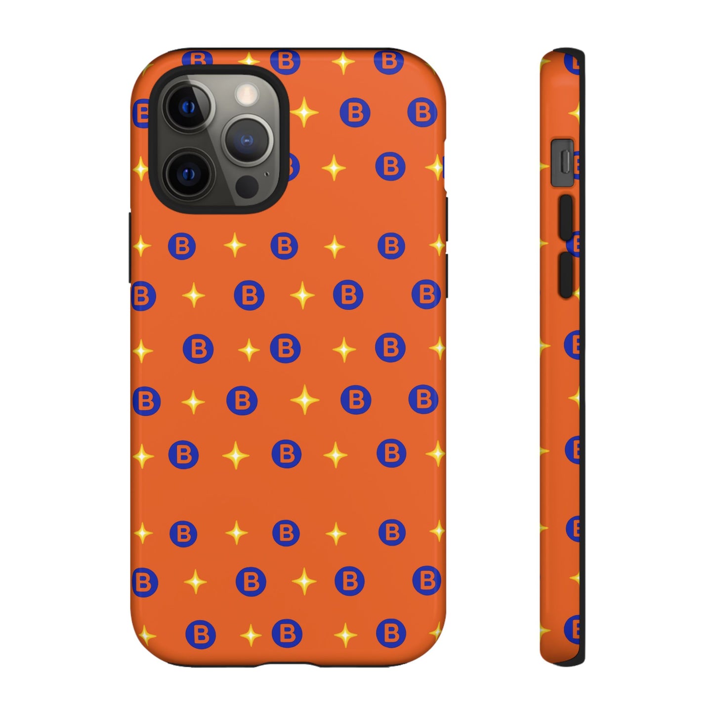 Orange Retro Sparkle Phone Case — Monogram B Pattern Tough Case