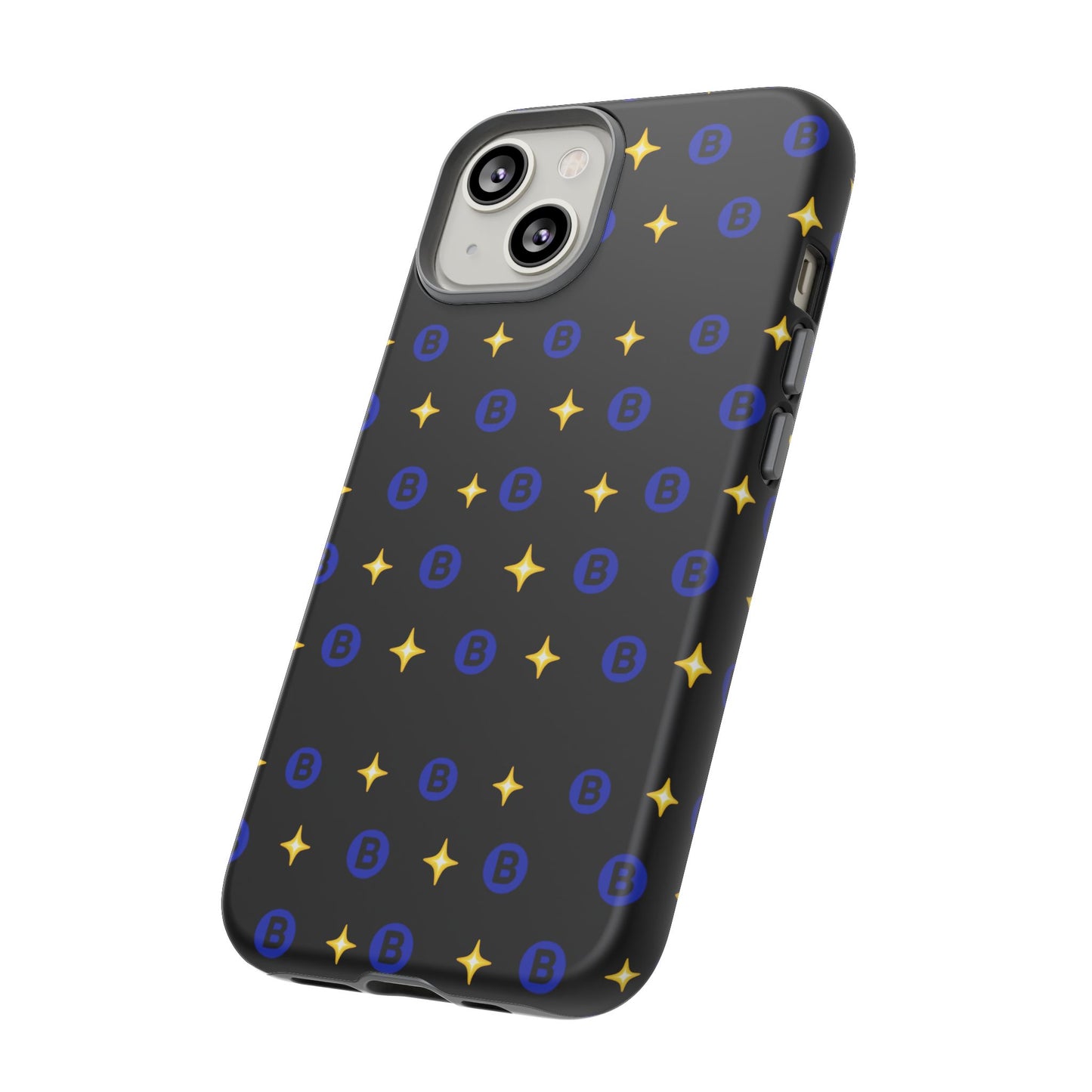 Bitcoin Pattern Tough Phone Case — Blue B Logo & Gold Stars Protective Cover