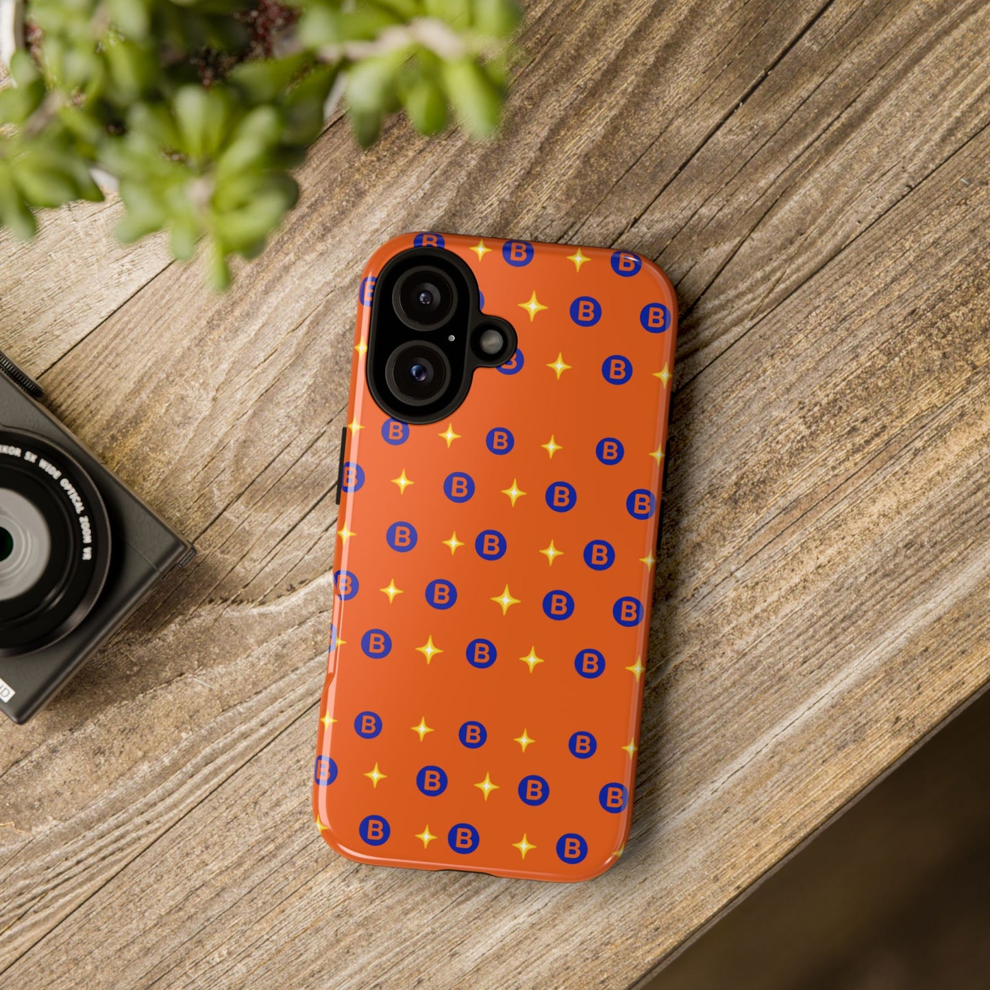 Orange Retro Sparkle Phone Case — Monogram B Pattern Tough Case