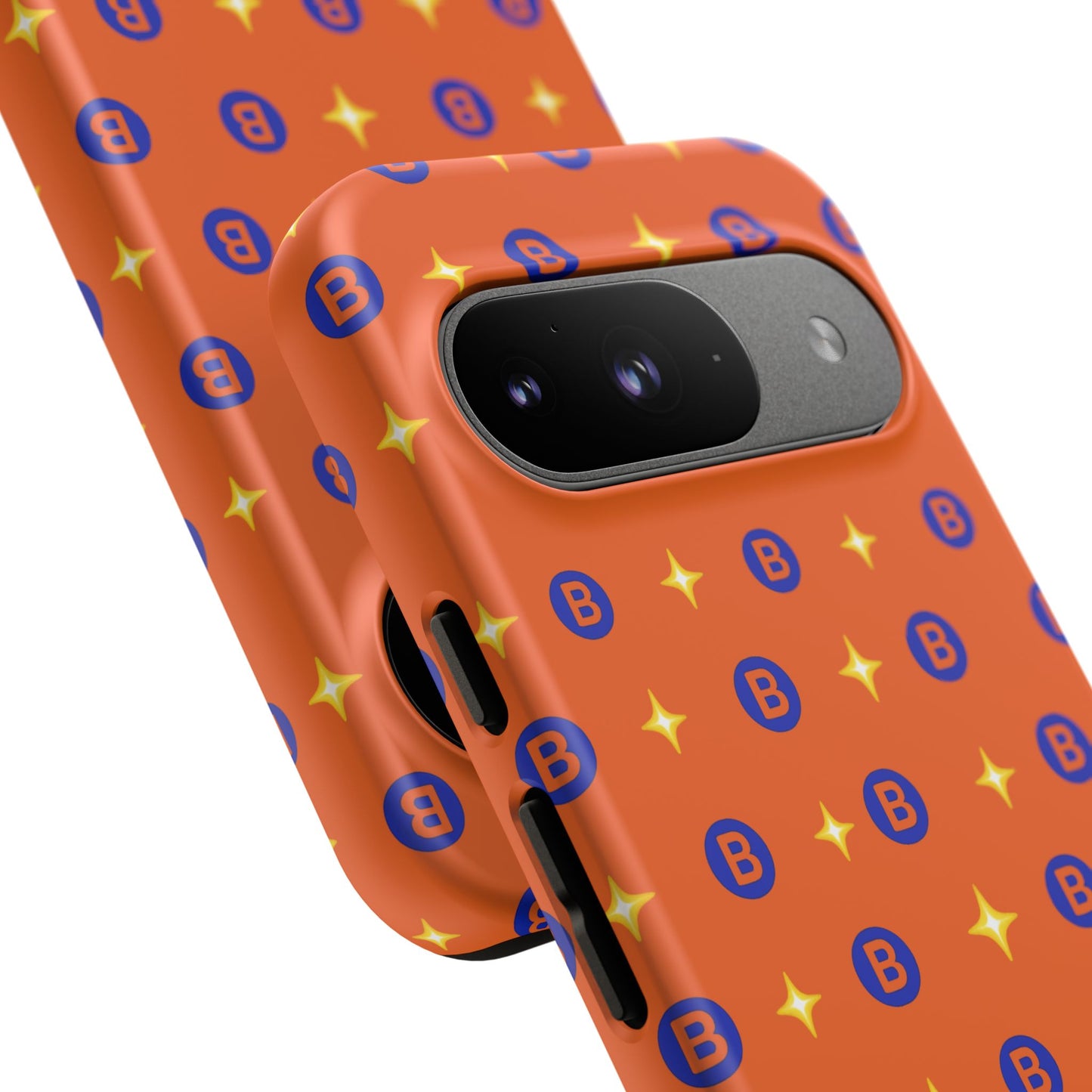 Orange Retro Sparkle Phone Case — Monogram B Pattern Tough Case