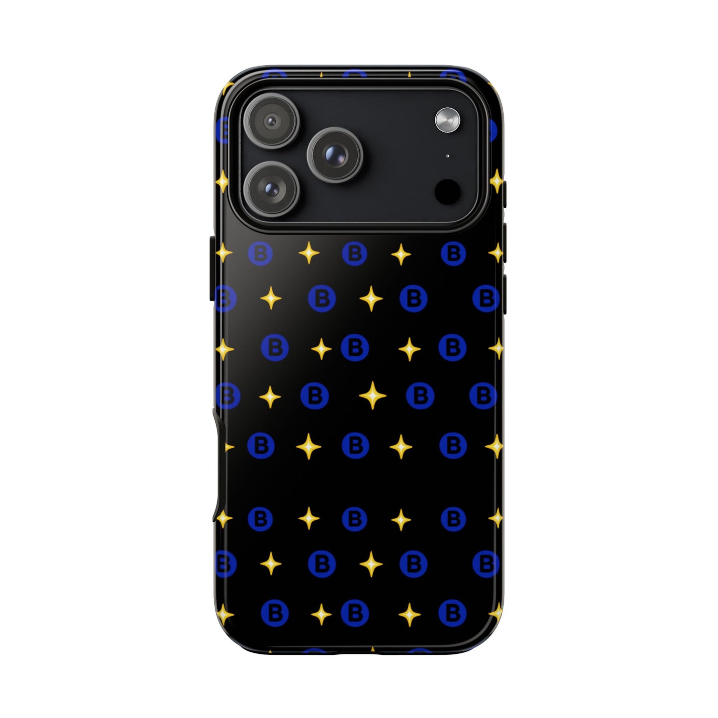 Bitcoin Pattern Tough Phone Case — Blue B Logo & Gold Stars Protective Cover