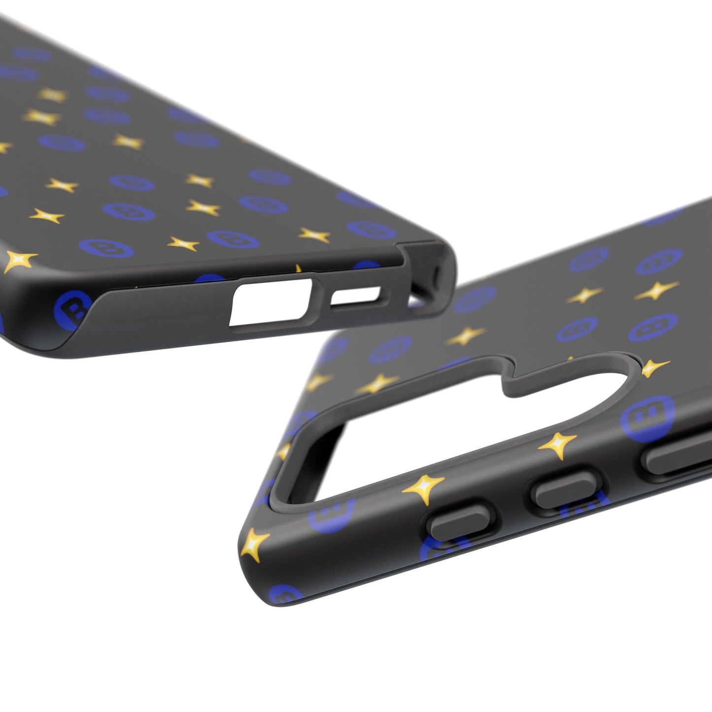 Bitcoin Pattern Tough Phone Case — Blue B Logo & Gold Stars Protective Cover