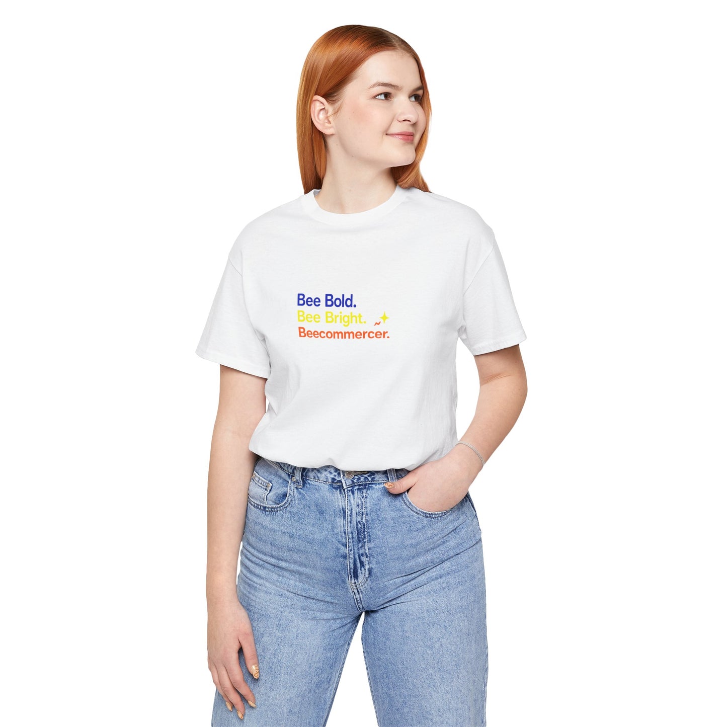 T-Shirt — "Bee Bold. Bee Bright. Beecoomercer." Motivational Minimalist Tee