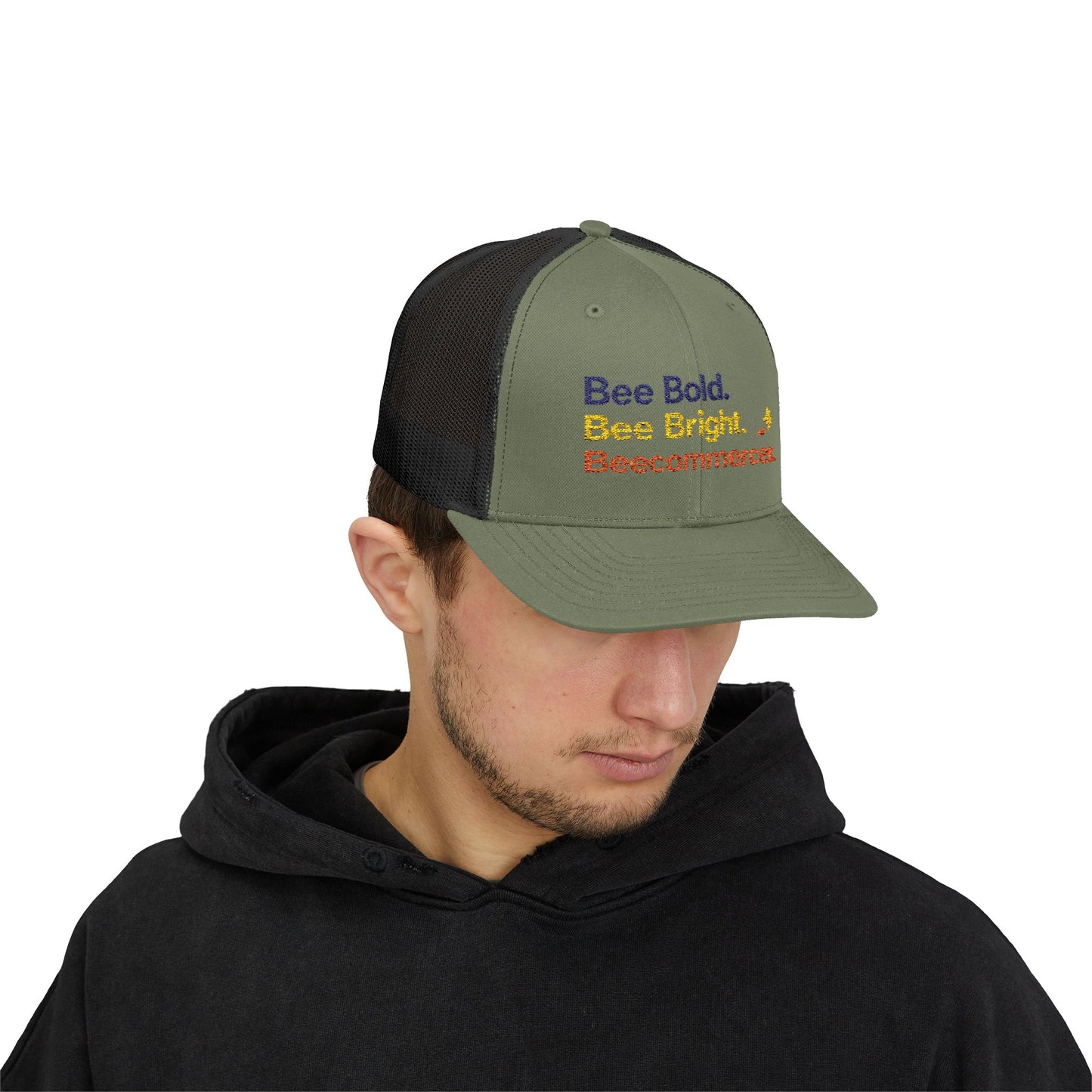 Trucker Cap — "Bee Bold. Bee Bright. Beecommercer." Embroidered Entrepreneur Hat