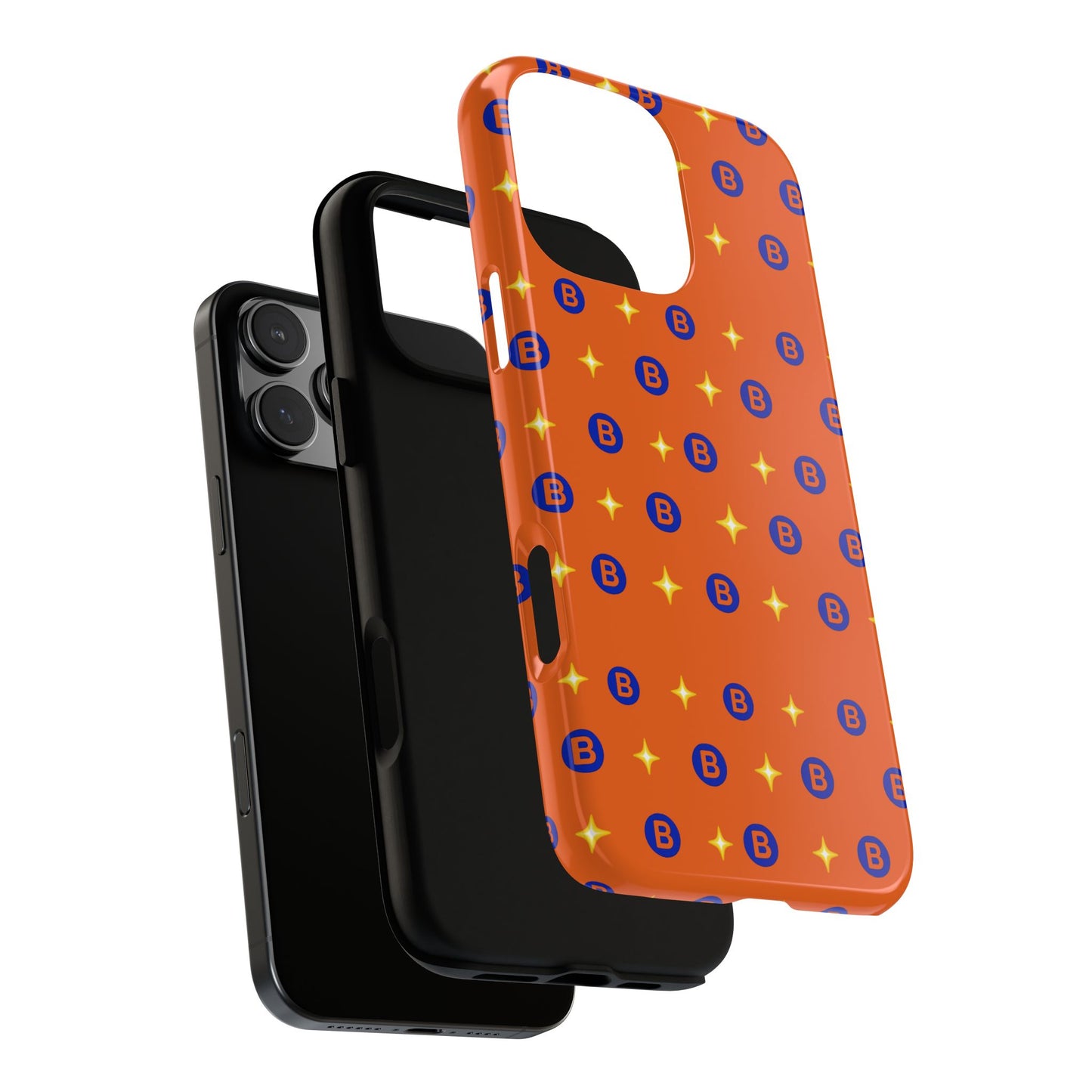 Orange Retro Sparkle Phone Case — Monogram B Pattern Tough Case