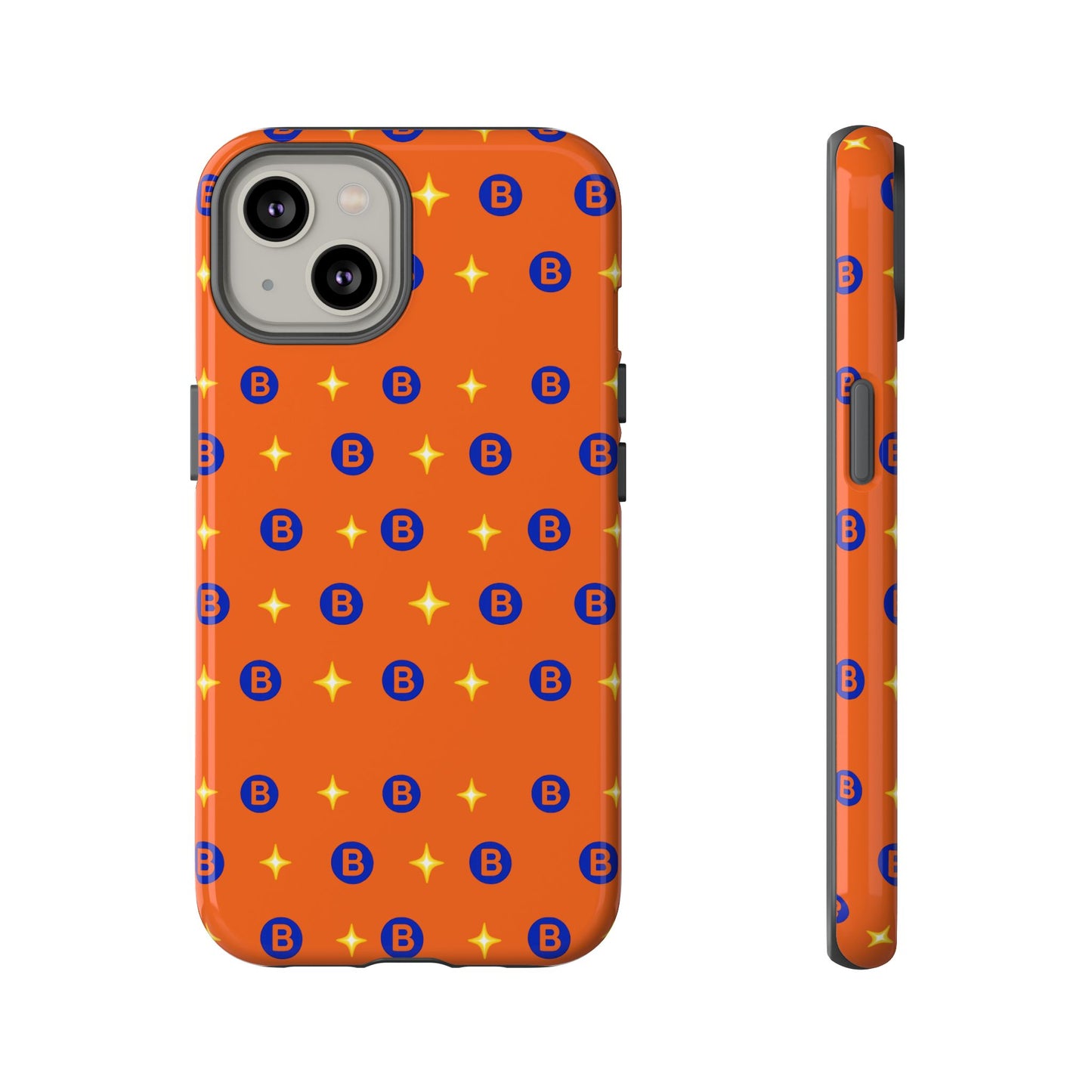 Orange Retro Sparkle Phone Case — Monogram B Pattern Tough Case