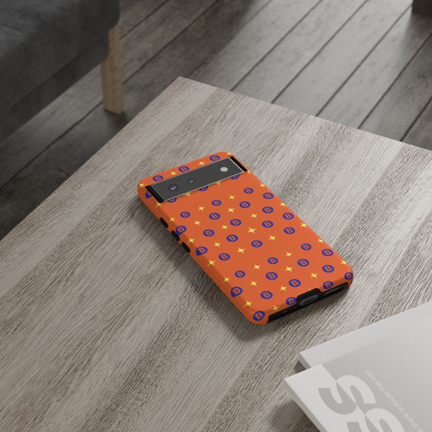 Orange Retro Sparkle Phone Case — Monogram B Pattern Tough Case