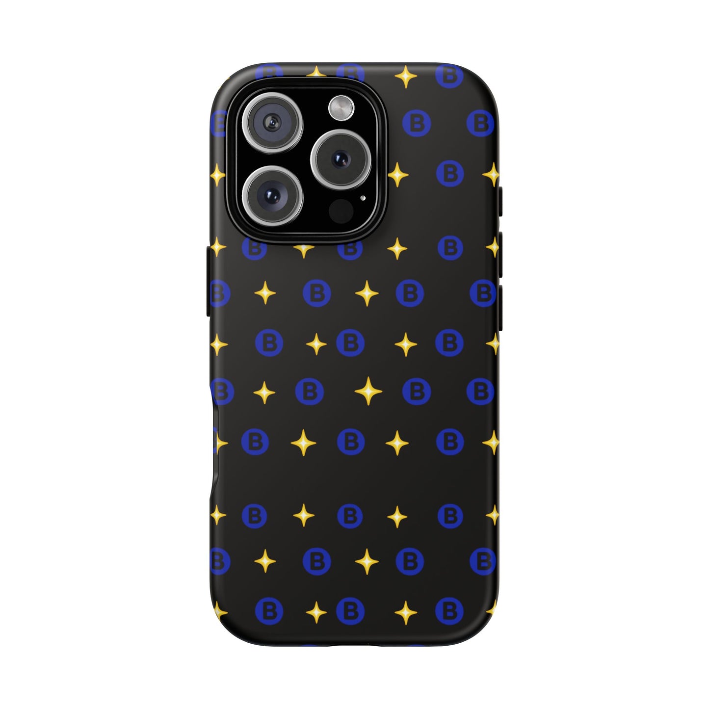Bitcoin Pattern Tough Phone Case — Blue B Logo & Gold Stars Protective Cover